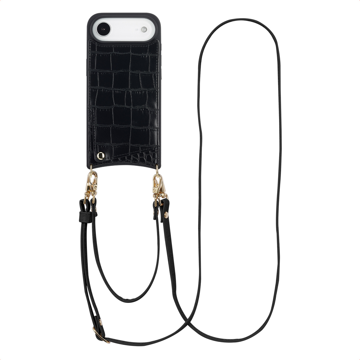 Selencia Nova Croco Telefoonhoes met Koord en Pashouder voor de Apple iPhone Air - Zwart