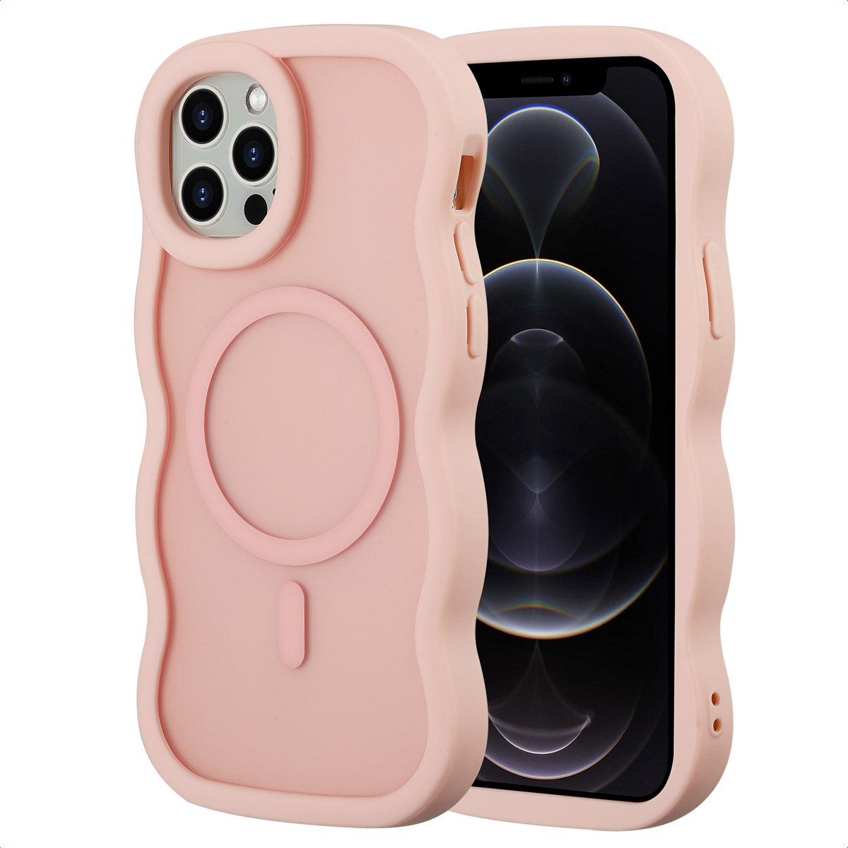 Selencia Coque arrière Wavy avec MagSafe Apple iPhone 12 (Pro) - Soft Pink