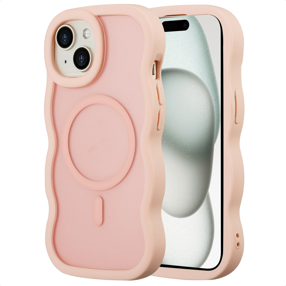 Selencia Wavy Backcover met MagSafe voor de Apple iPhone 15 - Soft Pink