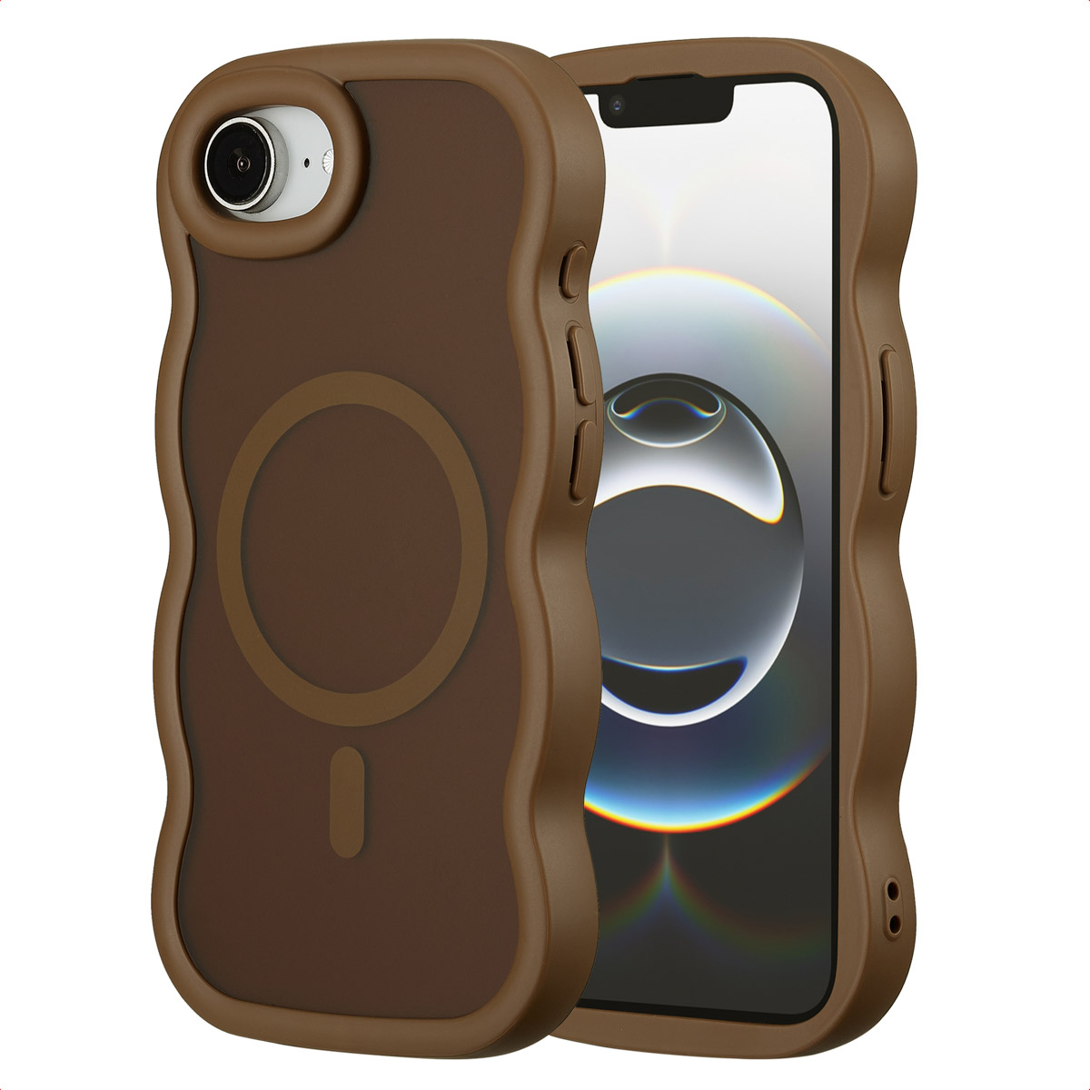 Selencia Coque arrière Wavy avec MagSafe Apple iPhone 17e / 16e - Mocha Brown
