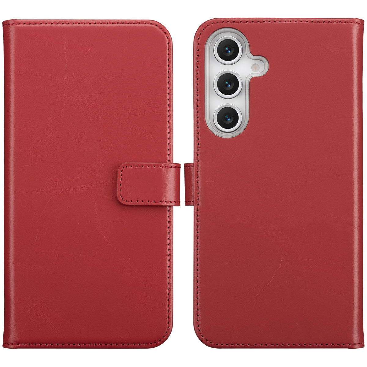 Selencia Echt Leren Bookcase voor de Samsung Galaxy S25 FE - Rood