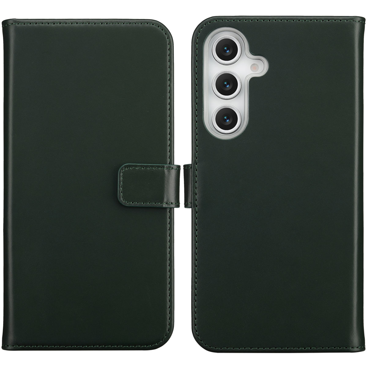 Selencia Echt Leren Bookcase voor de Samsung Galaxy S25 FE - Groen