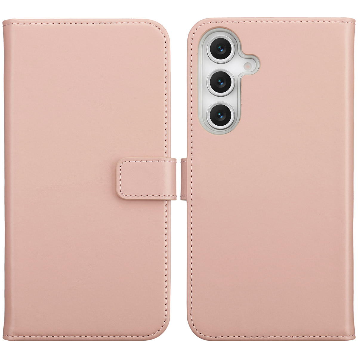 Selencia Echt Leren Bookcase voor de Samsung Galaxy S25 FE - Dusty Pink