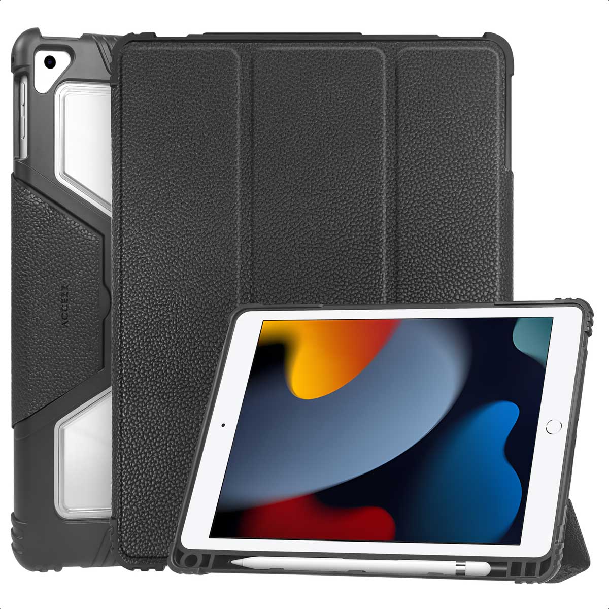 Accezz Rugged Trifold Bookcase voor de Apple iPad 9 (2021) 10.2 inch / iPad 8 (2020) 10.2 inch / iPad 7 (2019) 10.2 inch - Zwart