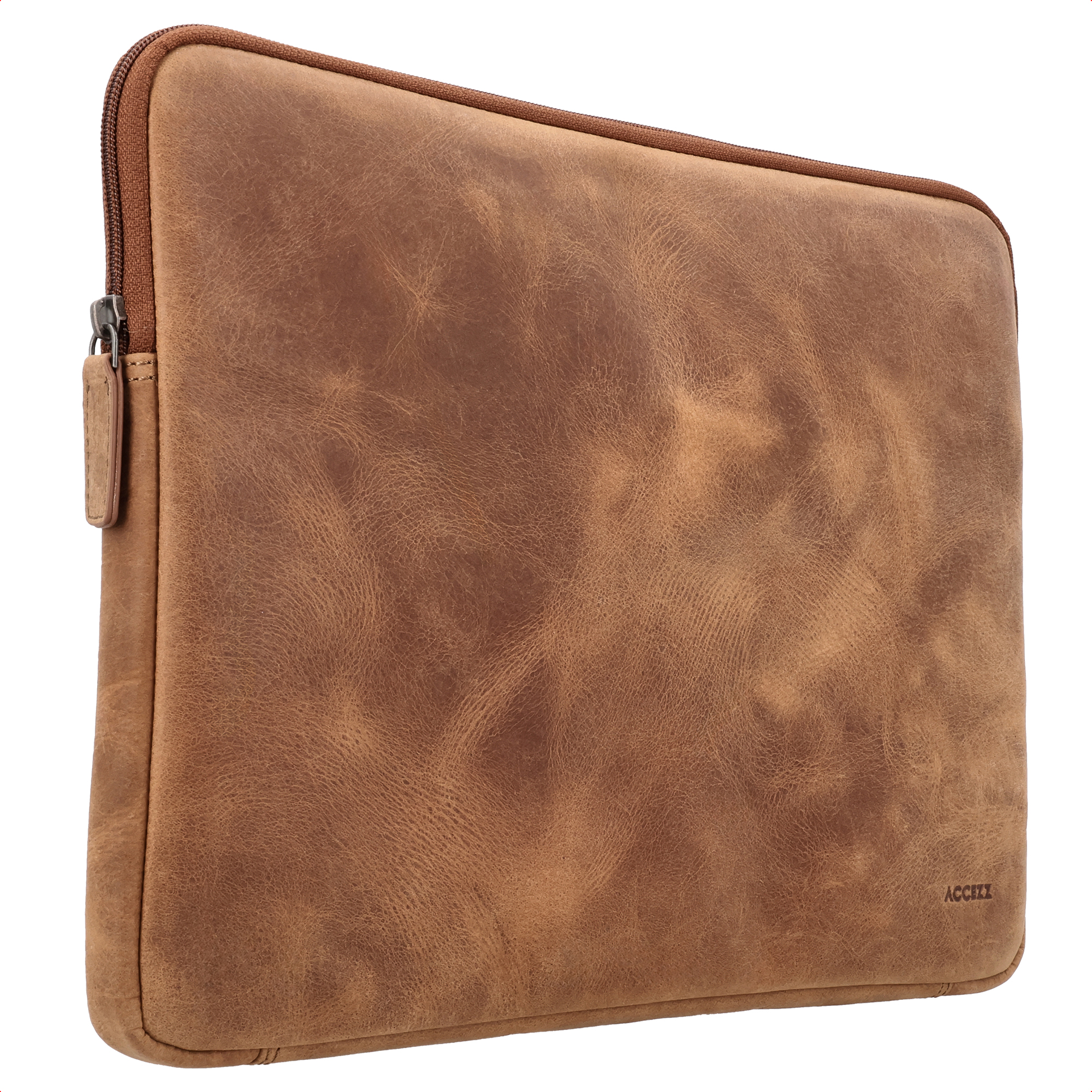 Accezz Leather Laptop hoes met rits 13-14 inch - Laptopsleeve - Cognac