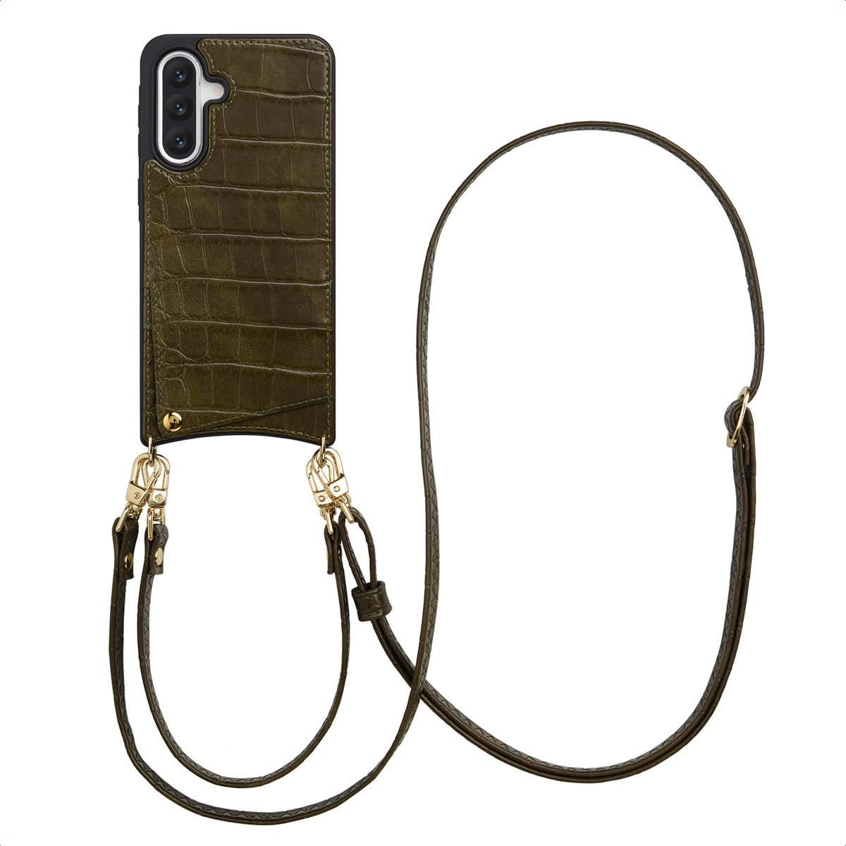 Selencia Nova Croco Telefoonhoes met Koord en Pashouder voor de Samsung Galaxy A36 - Dark Olive