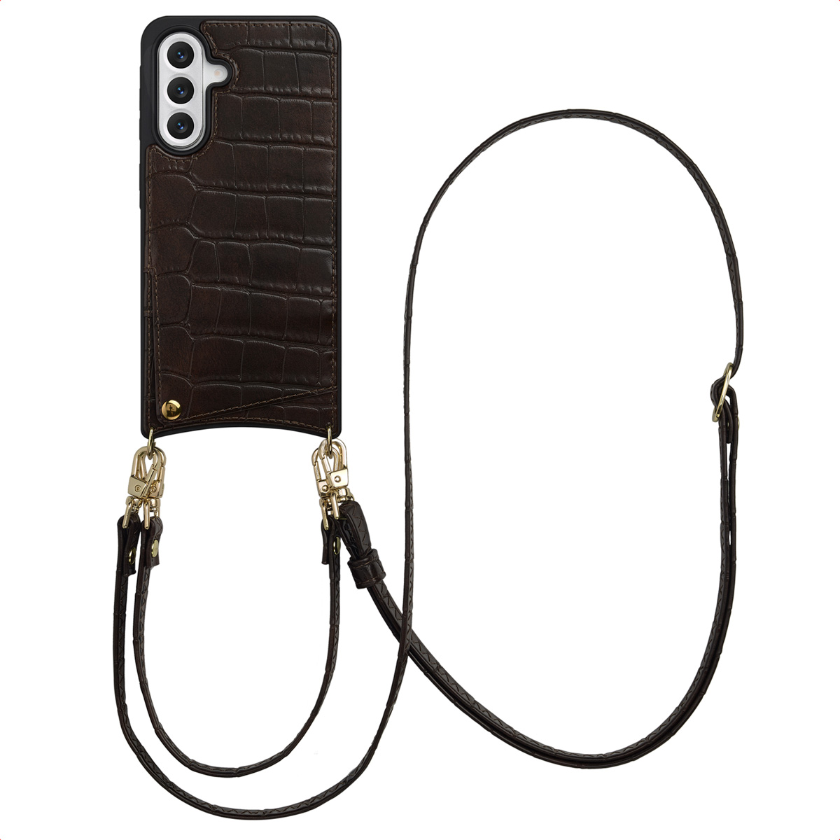 Selencia Nova Croco Telefoonhoes met Koord en Pashouder voor de Samsung Galaxy A56 - Choco Brown
