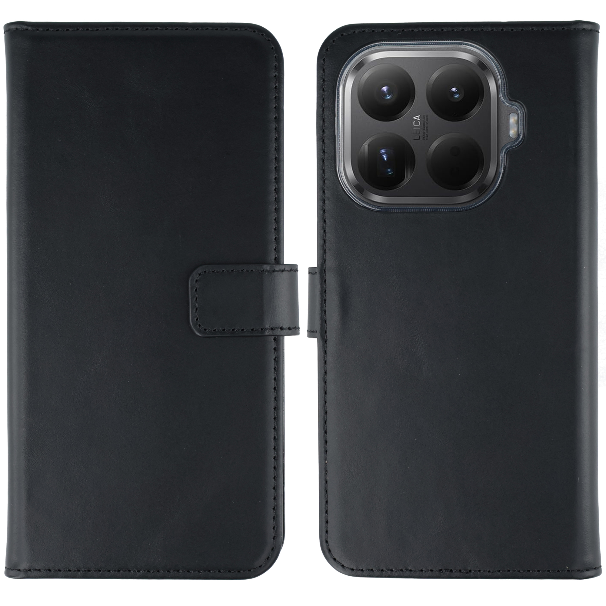 Selencia Echt Leren Bookcase voor de Xiaomi 15T Pro - Zwart