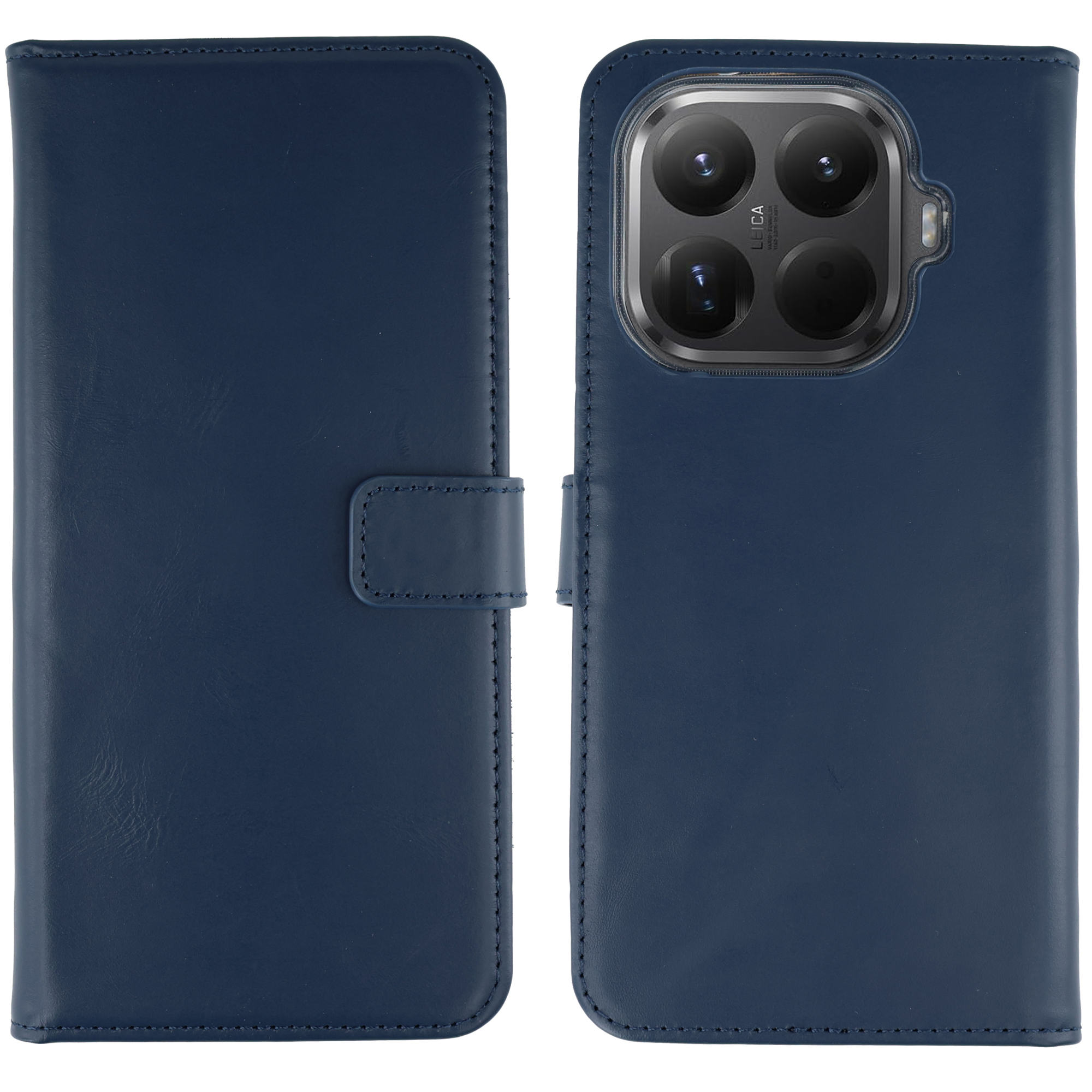 Selencia Echt Leren Bookcase voor de Xiaomi 15T Pro - Donkerblauw