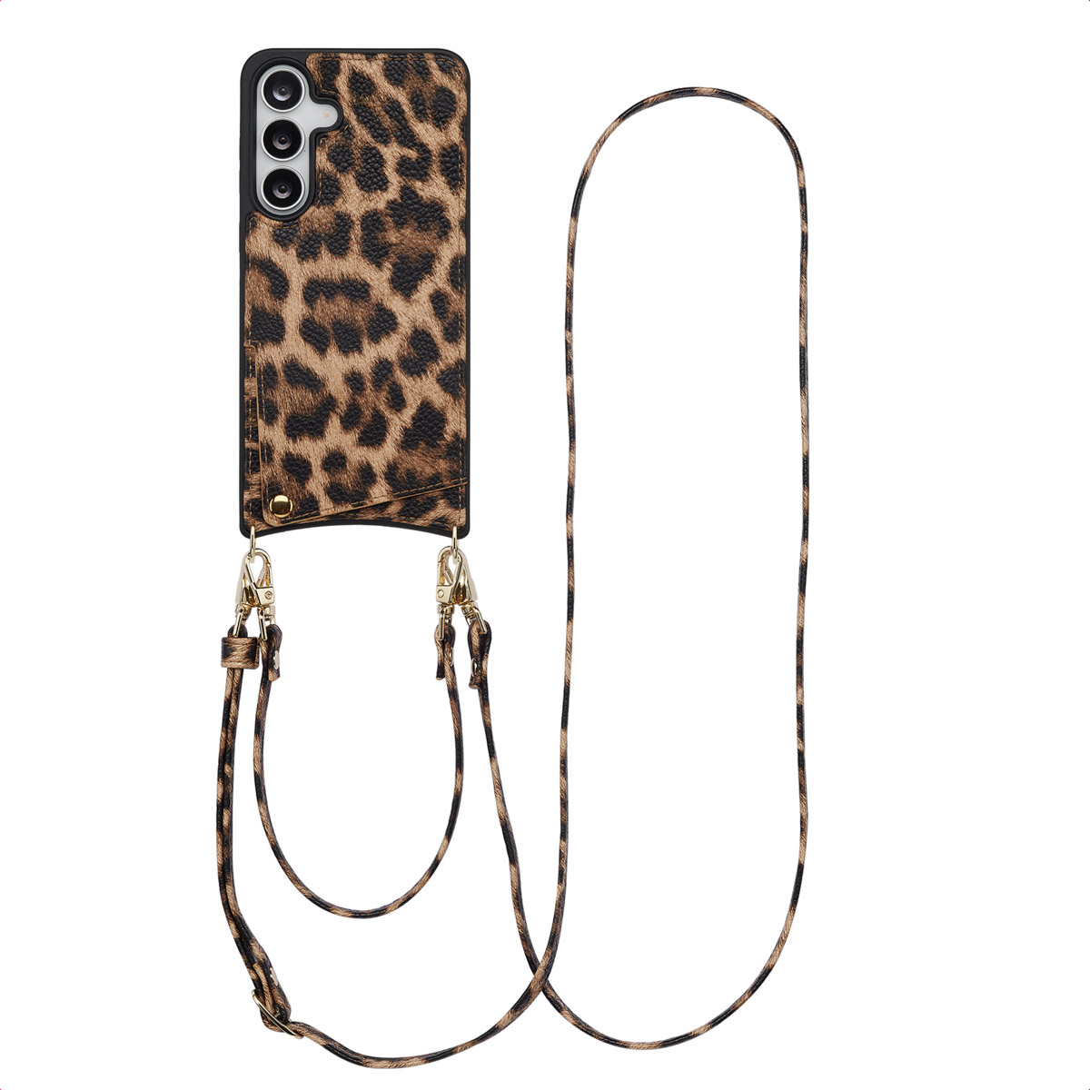 Selencia Nova Telefoonhoes met Koord en Pashouder voor de Samsung Galaxy S25 FE - Leopard