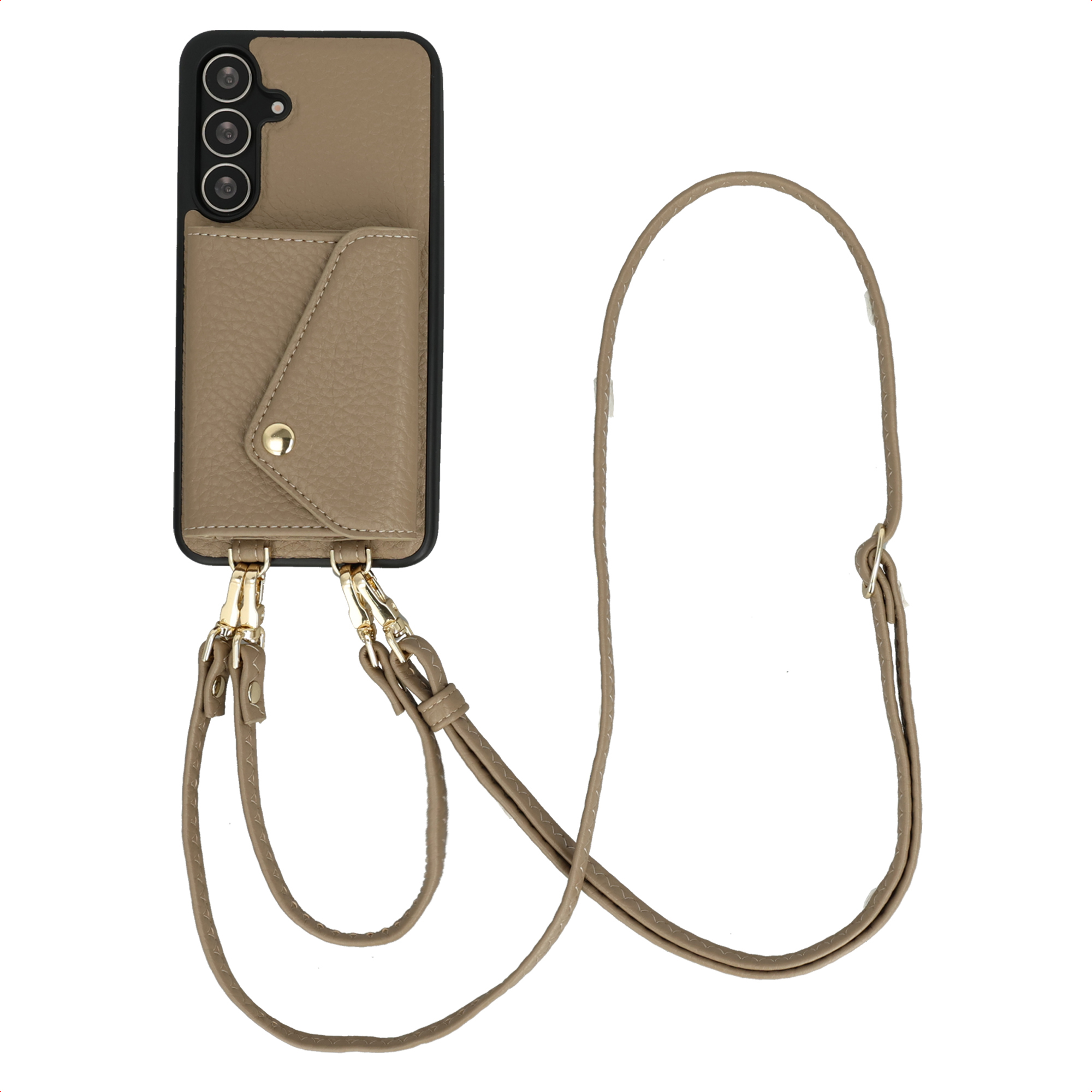 Selencia Sera Telefoonhoes met Koord en Envelop Pashouder voor de Samsung Galaxy S25 FE - Taupe