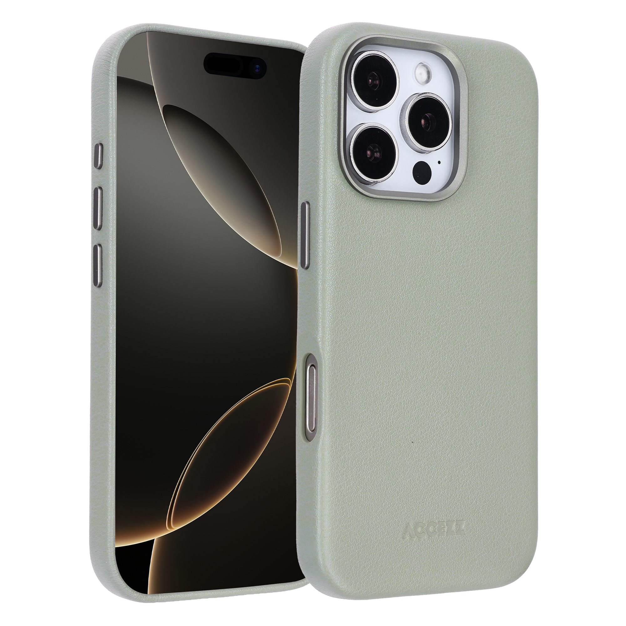 Accezz MagSafe Leather Backcover voor de Apple iPhone 16 Pro - Light Grey