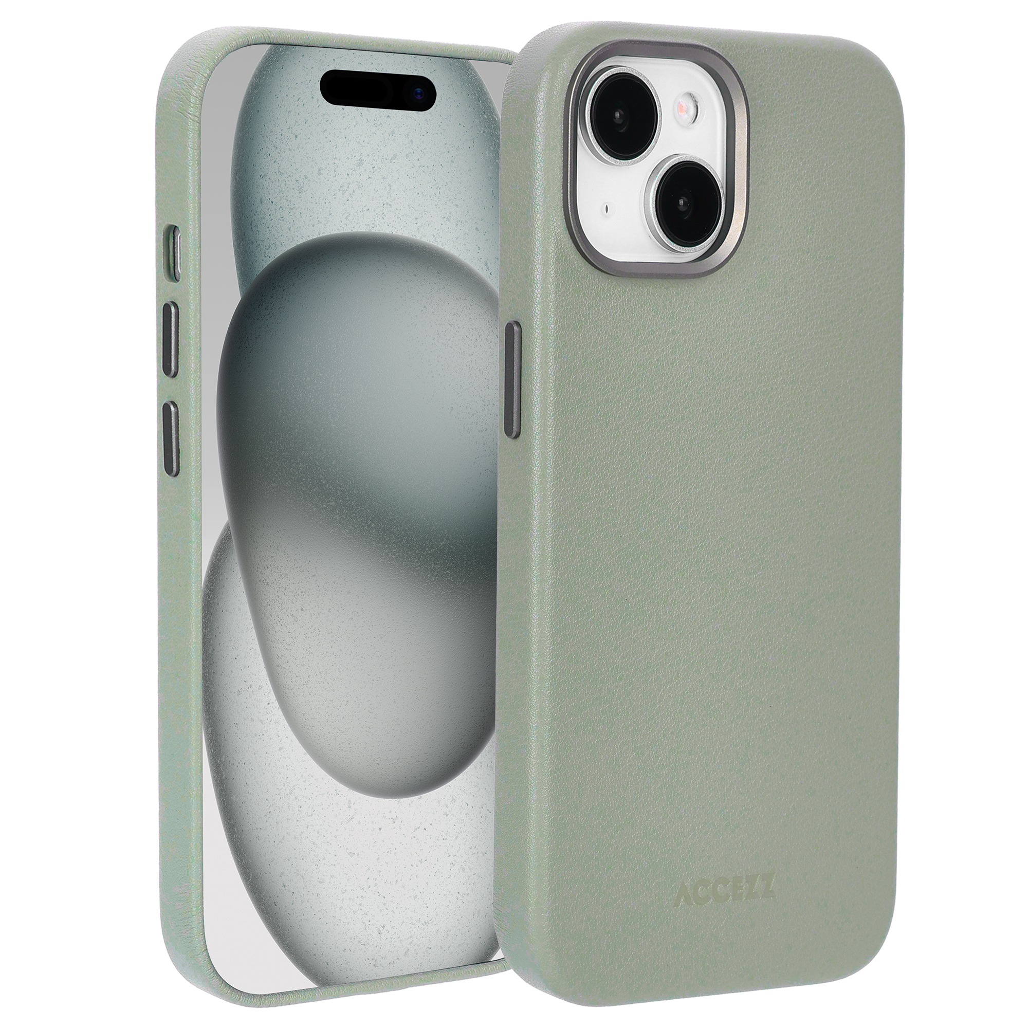 Accezz MagSafe Leather Backcover voor de Apple iPhone 15 - Light Grey