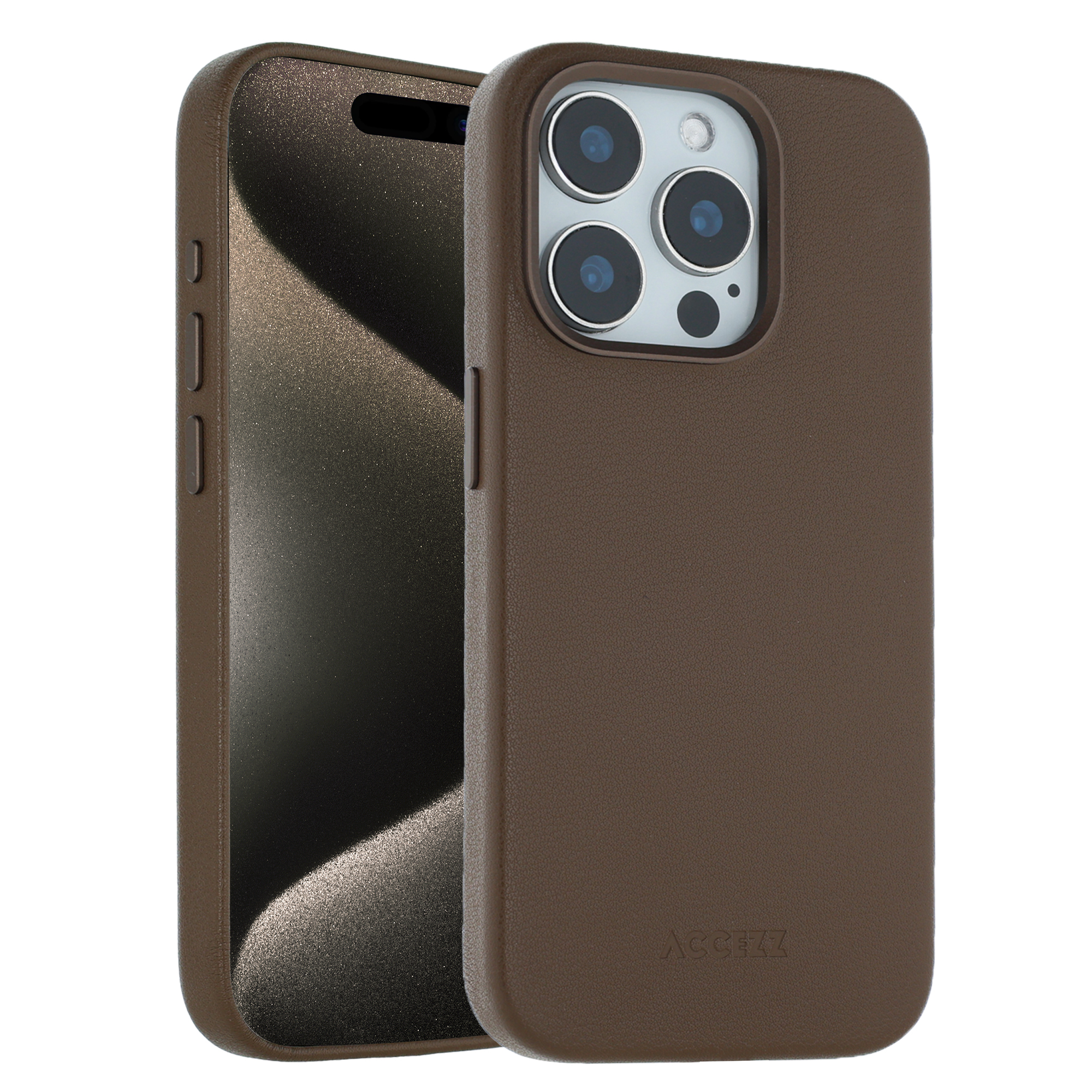 Accezz MagSafe Leather Backcover voor de Apple iPhone 15 Pro - Coffee Brown