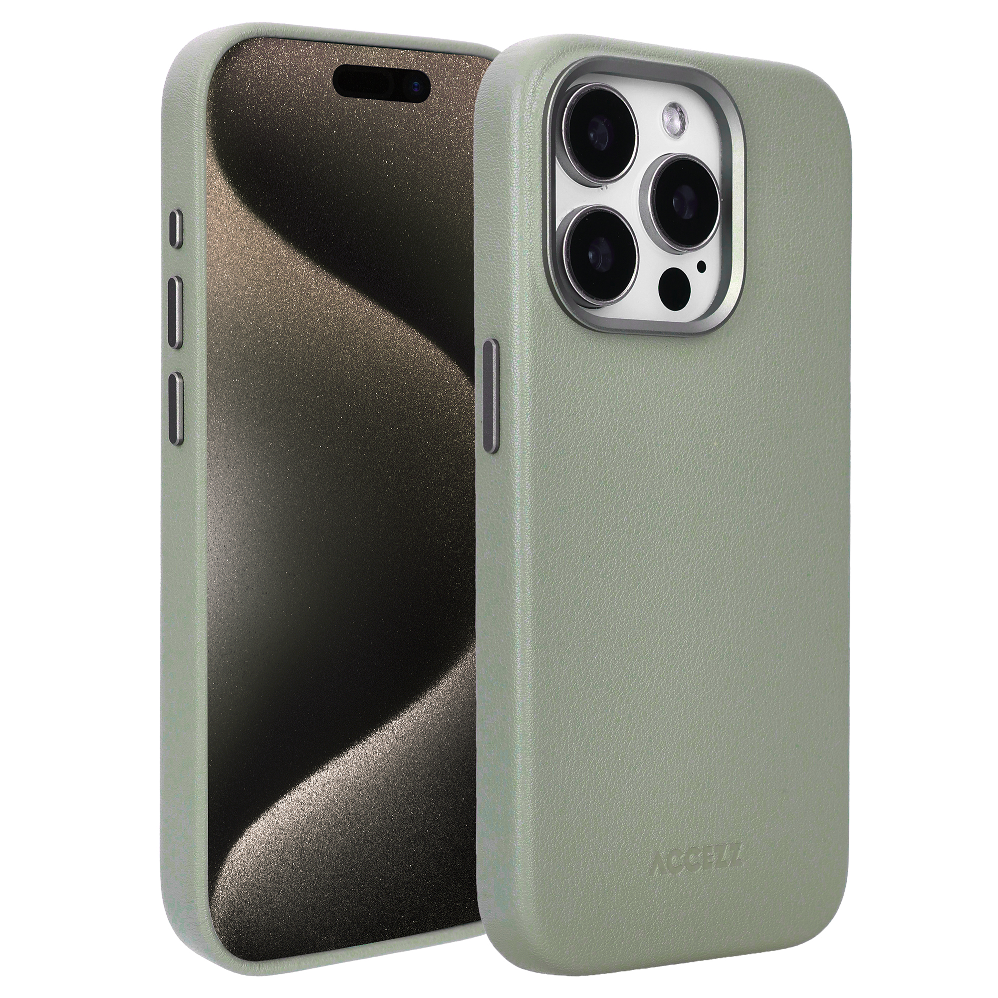 Accezz MagSafe Leather Backcover voor de Apple iPhone 15 Pro - Light Grey