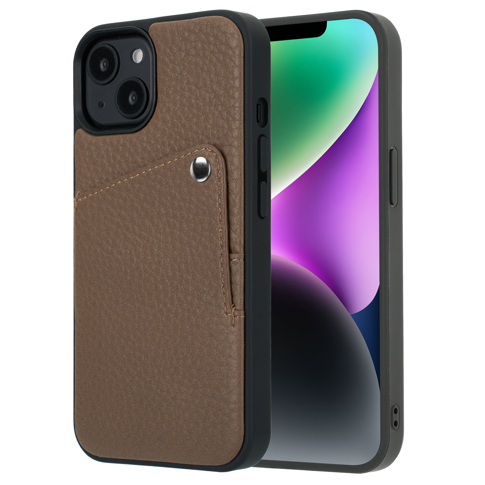 Selencia Riva Backcover met Pashouder voor de Apple iPhone 14 / 13 - Mocha Brown