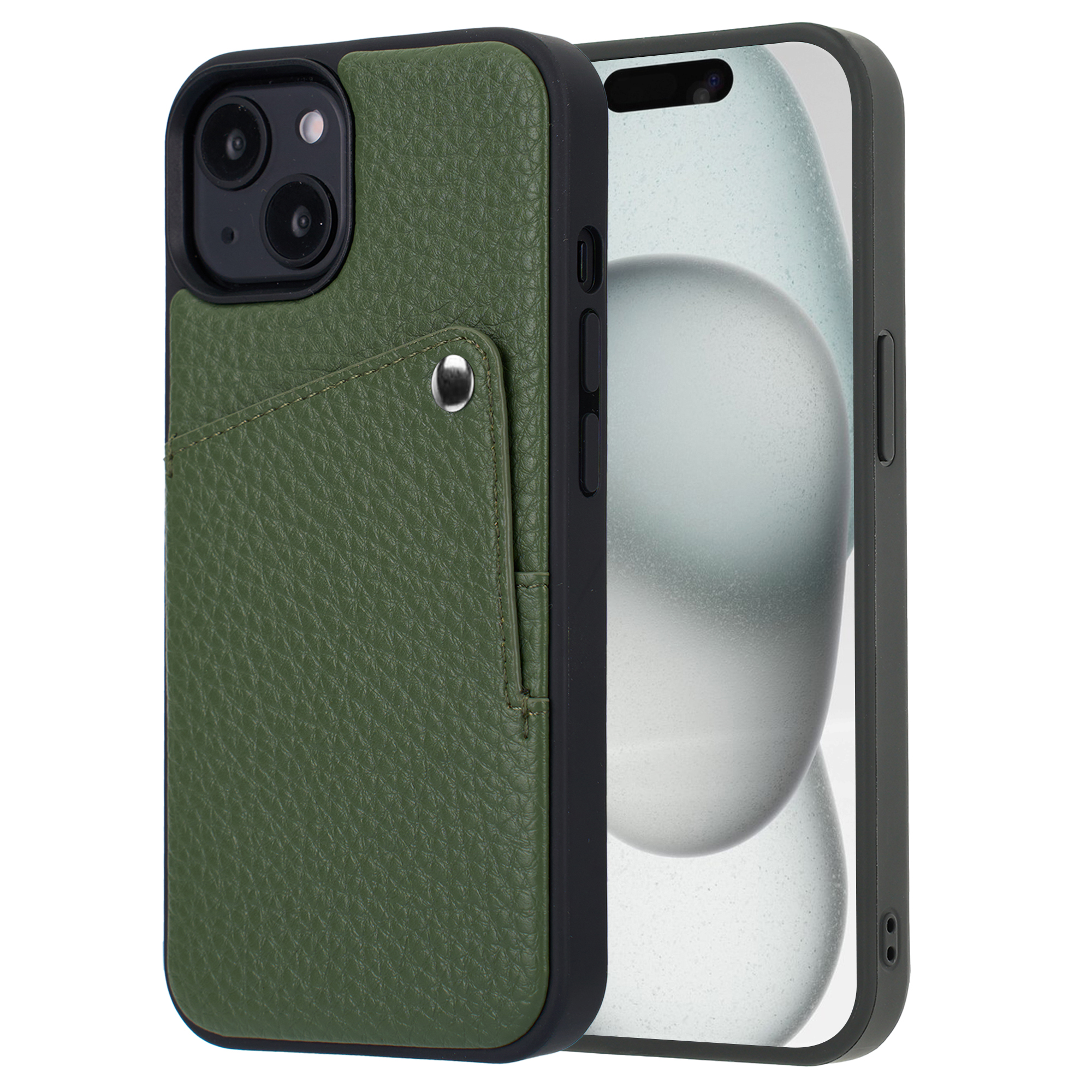 Selencia Riva Backcover met Pashouder voor de Apple iPhone 15 - Sage Green