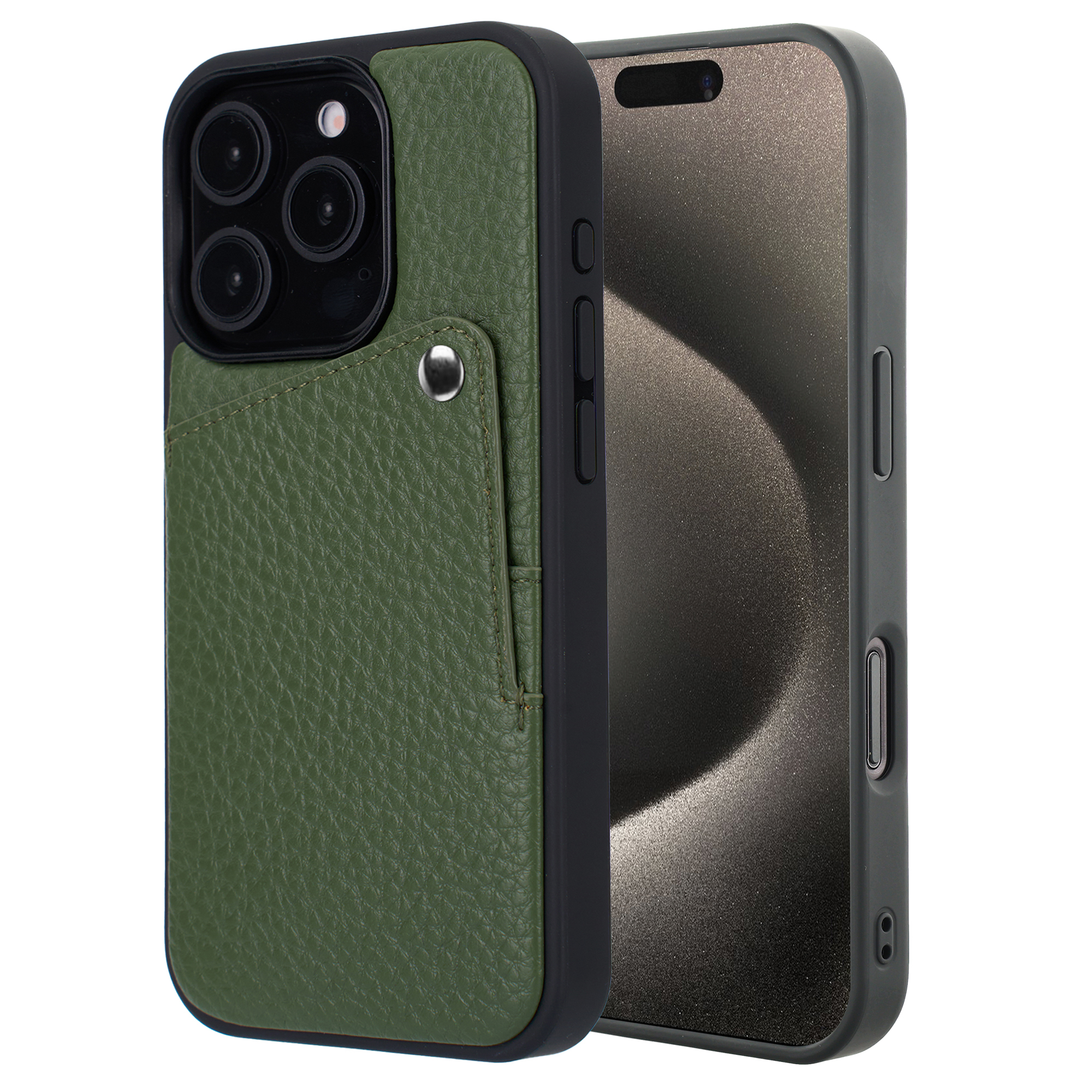 Selencia Riva Backcover met Pashouder voor de Apple iPhone 15 Pro - Sage Green