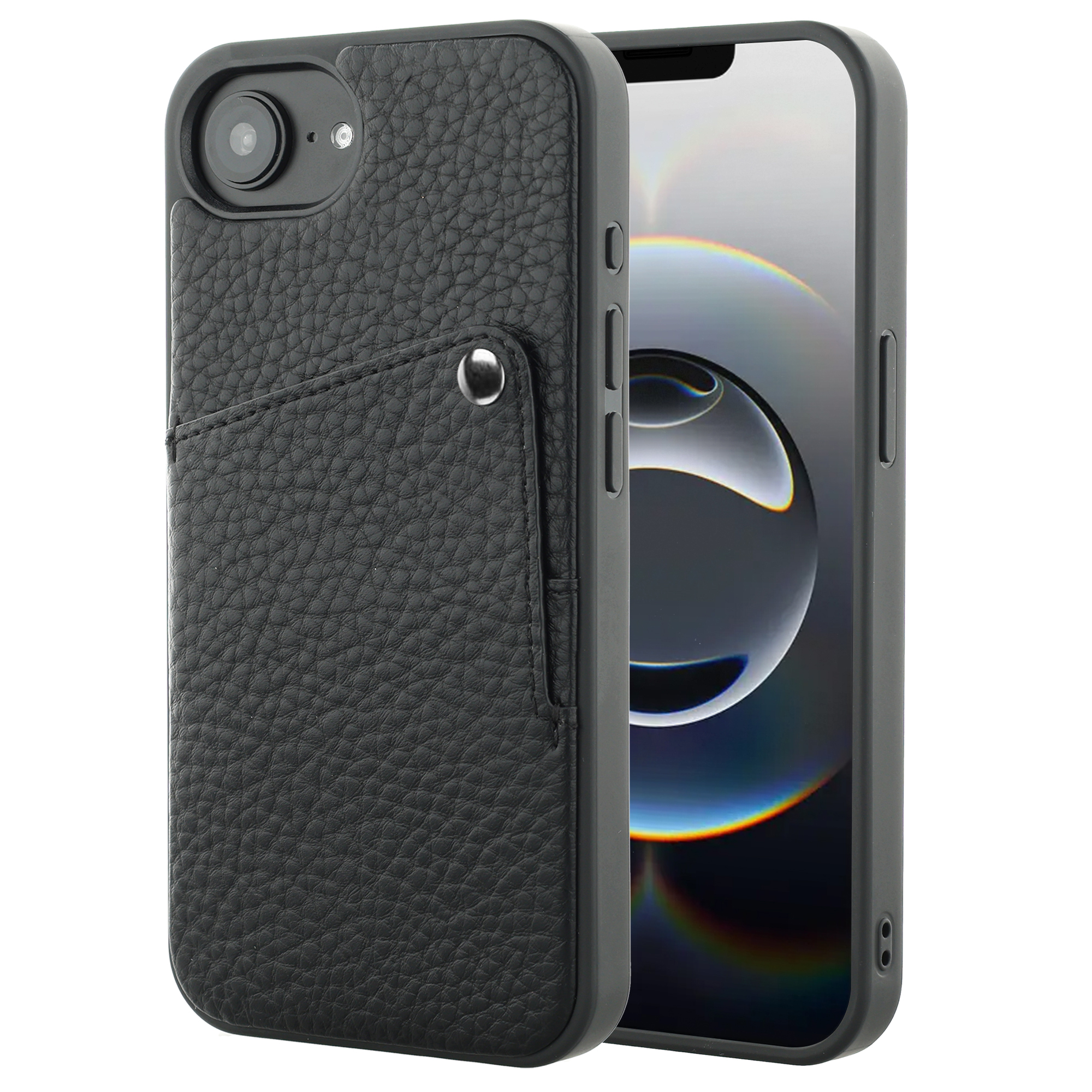 Selencia Riva Backcover met Pashouder voor de Apple iPhone 17e / 16e - Zwart