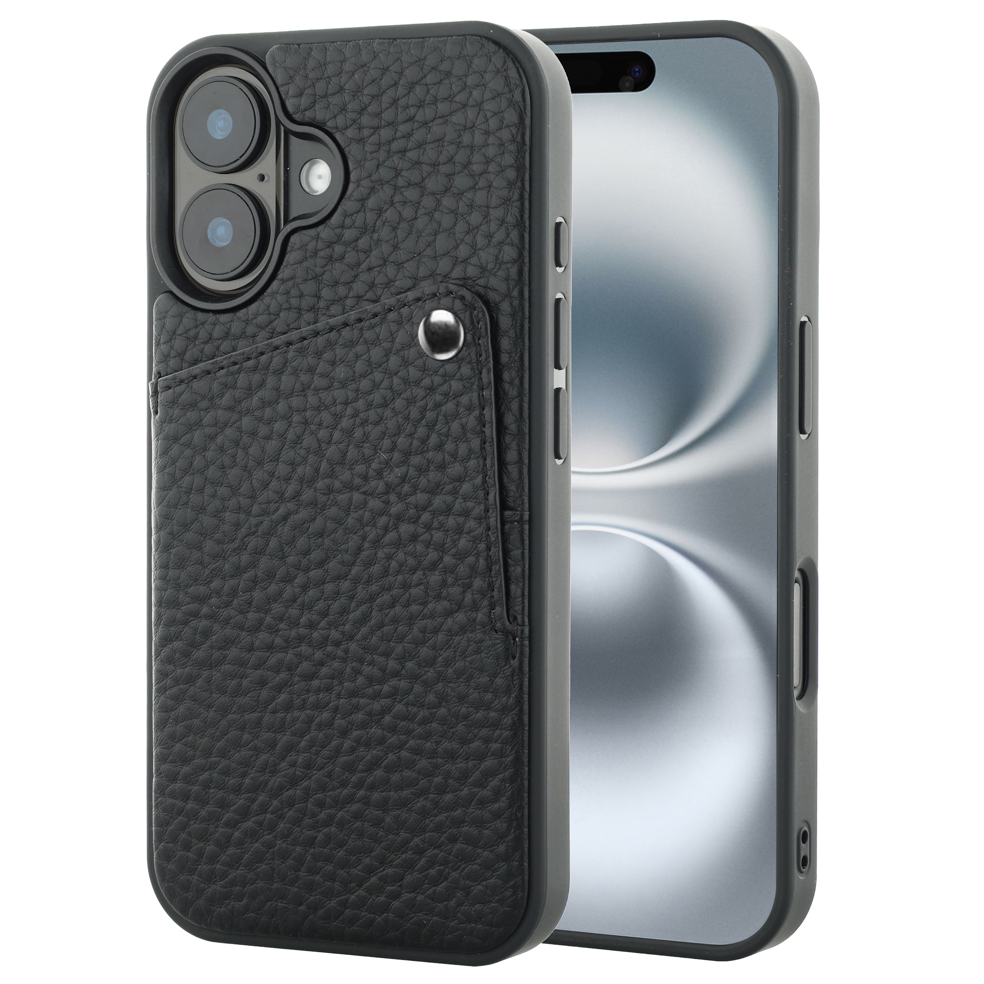 Selencia Riva Backcover met Pashouder voor de Apple iPhone 16 - Zwart
