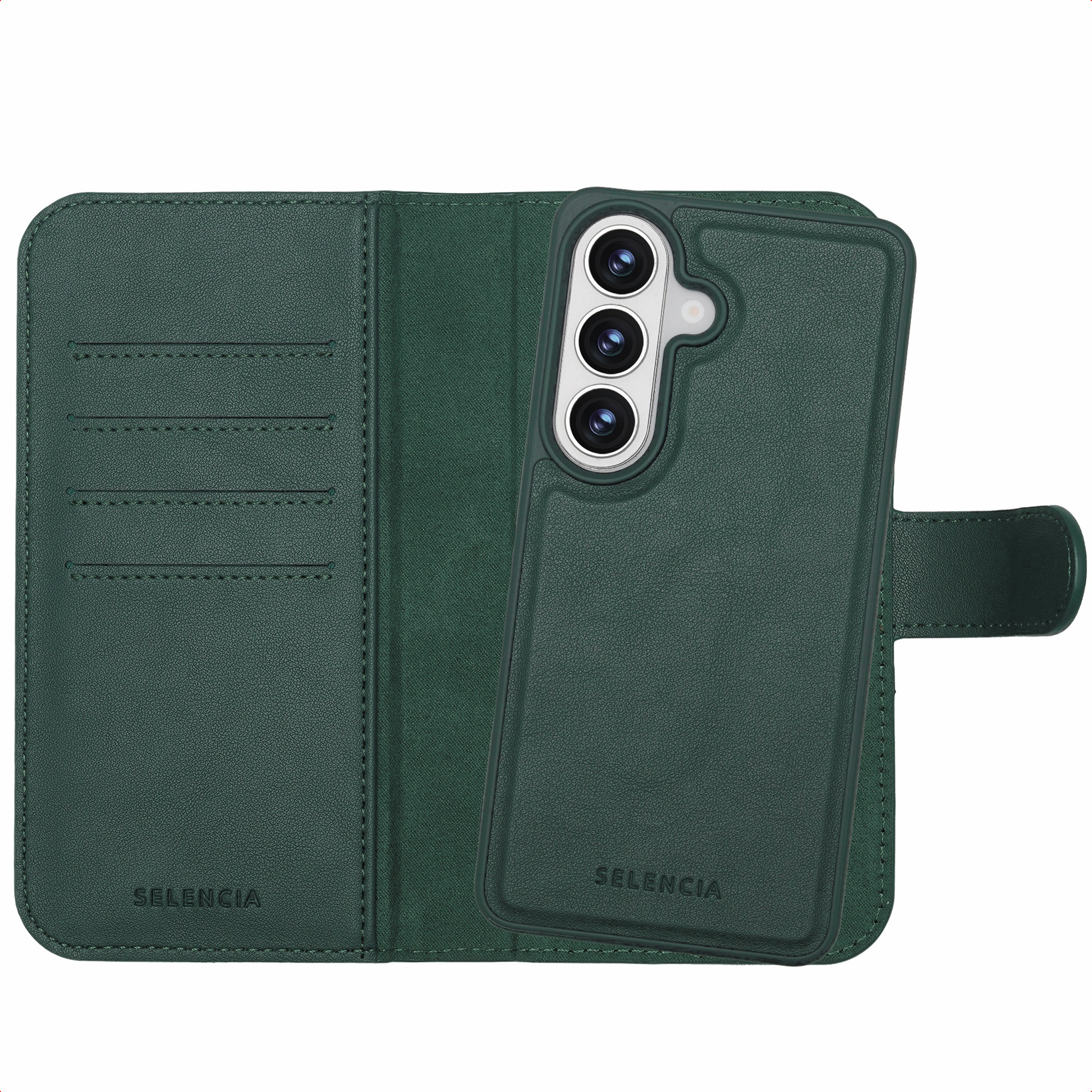 Selencia Étui portefeuille amovible Olyn avec MagSafe Samsung Galaxy S26 - Vert