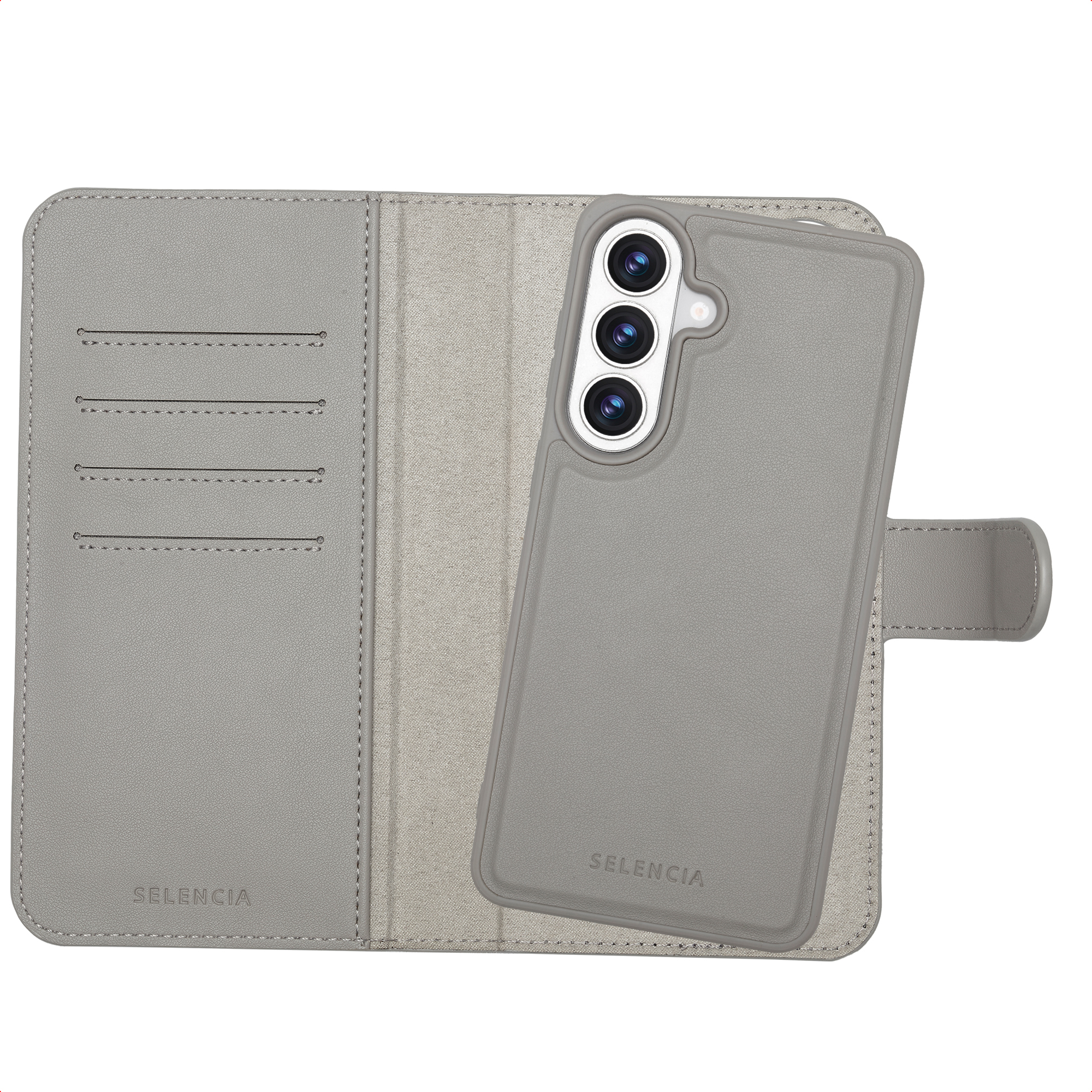 Selencia Étui portefeuille amovible Olyn avec MagSafe Samsung Galaxy S26 Plus - Gris