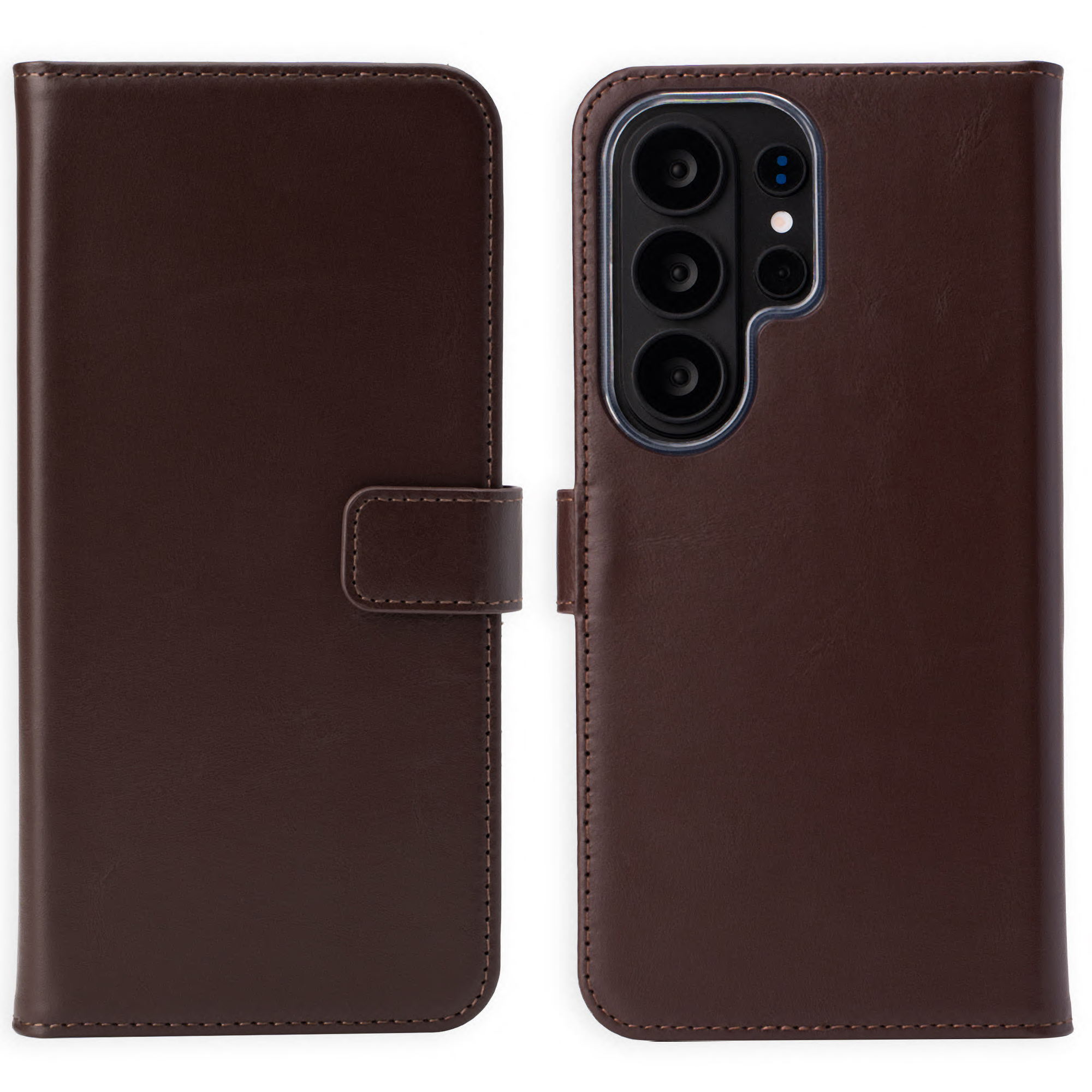 Selencia Echt Leren Bookcase voor de Samsung Galaxy S26 Ultra - Bruin
