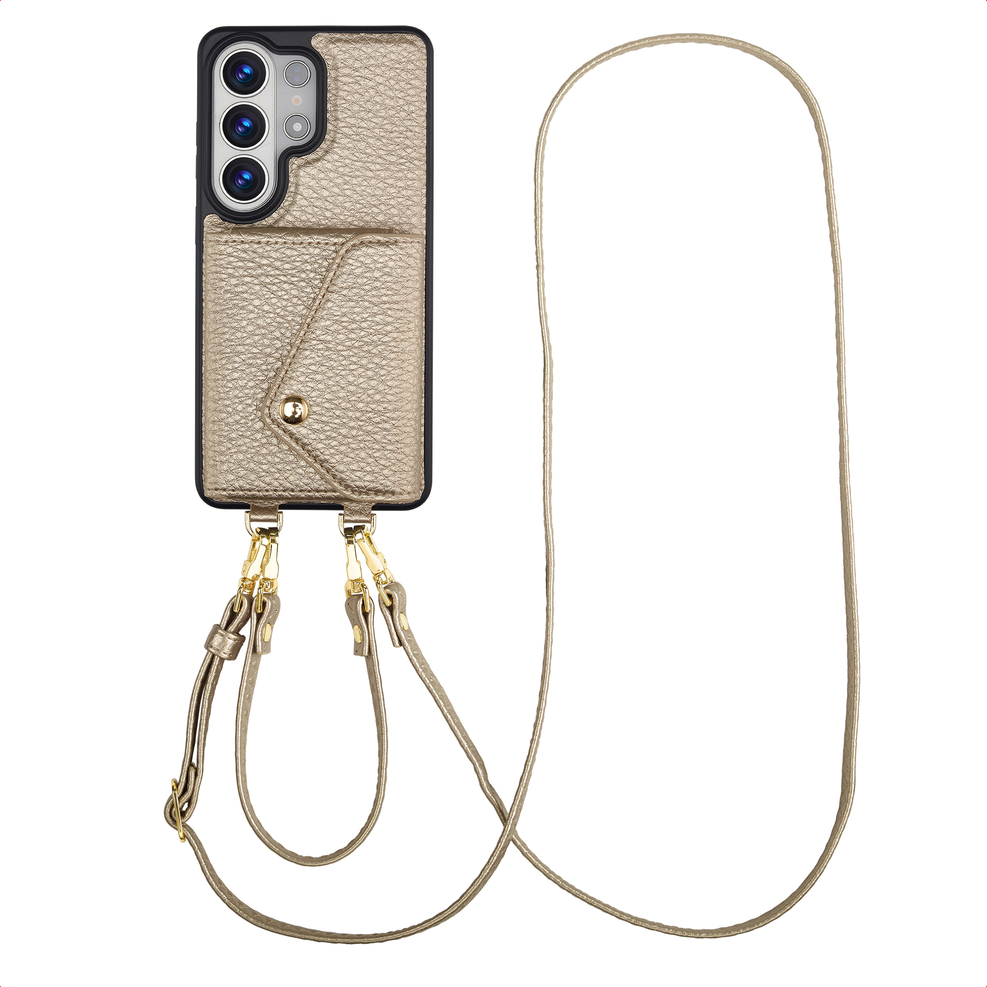 Selencia Sera Telefoonhoes met Koord en Envelop Pashouder voor de Samsung Galaxy S26 Ultra - Champagne
