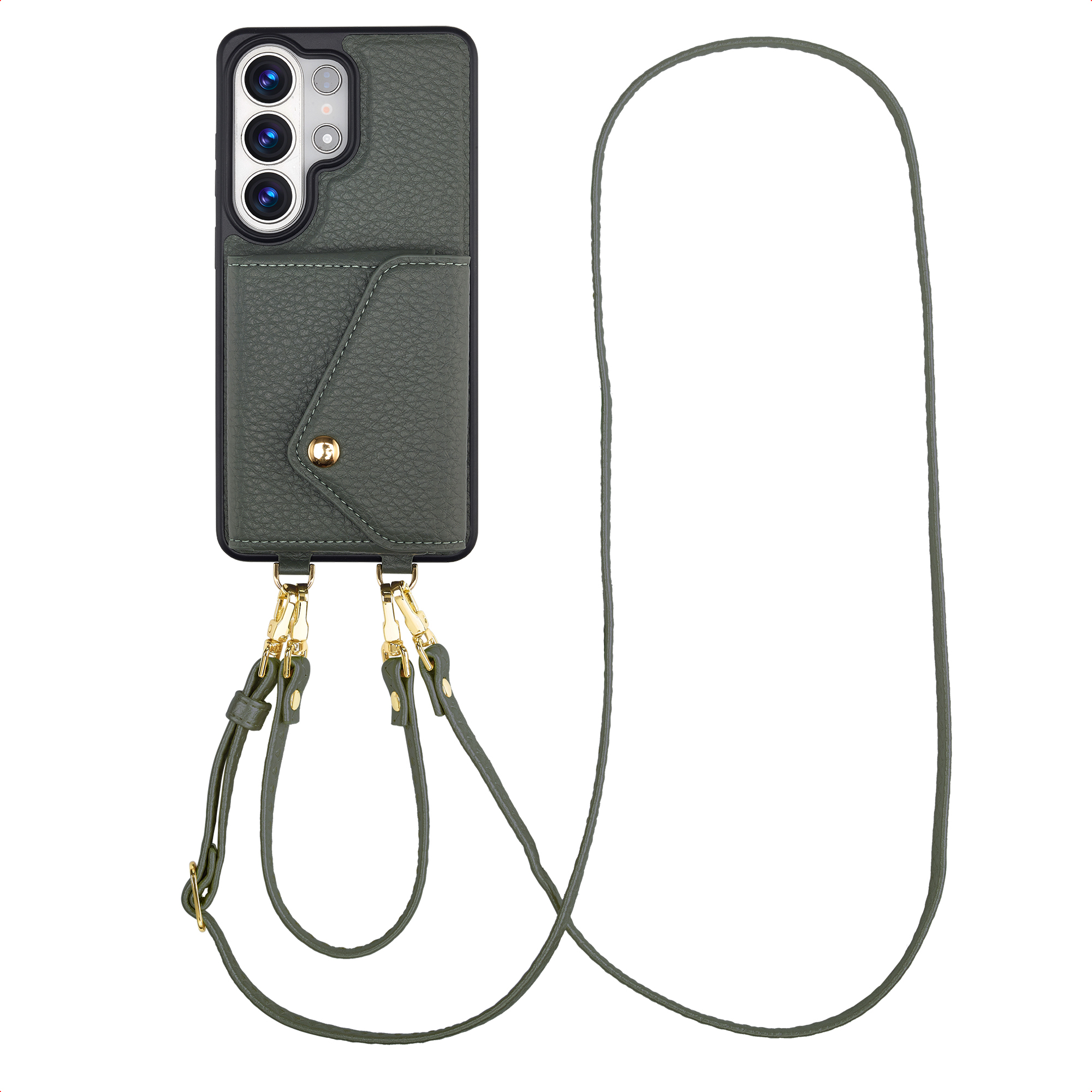 Selencia Sera Telefoonhoes met Koord en Envelop Pashouder voor de Samsung Galaxy S26 Ultra - Sage Green