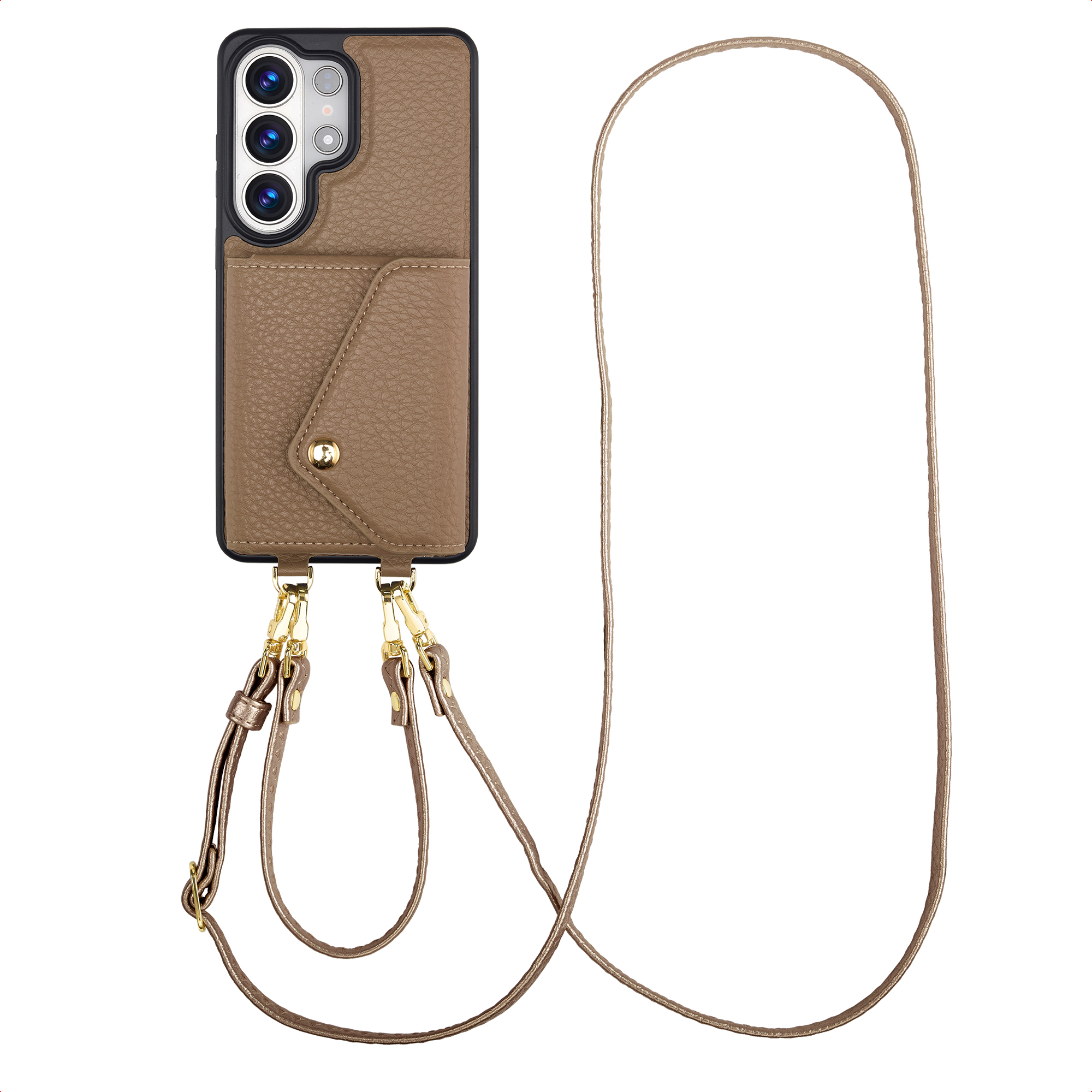 Selencia Sera Telefoonhoes met Koord en Envelop Pashouder voor de Samsung Galaxy S26 Ultra - Taupe