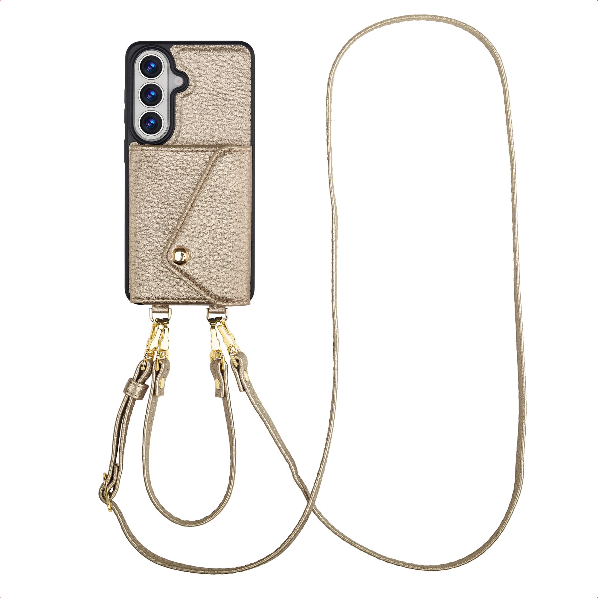 Selencia Sera Telefoonhoes met Koord en Envelop Pashouder voor de Samsung Galaxy S26 - Champagne