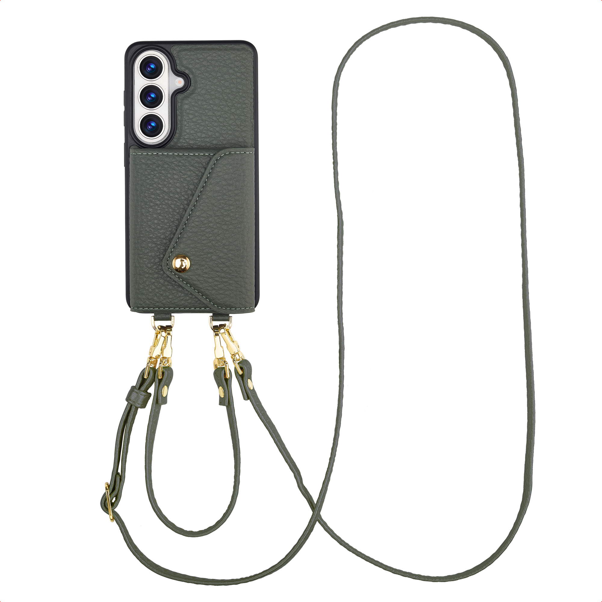 Selencia Sera Telefoonhoes met Koord en Envelop Pashouder voor de Samsung Galaxy S26 - Sage Green