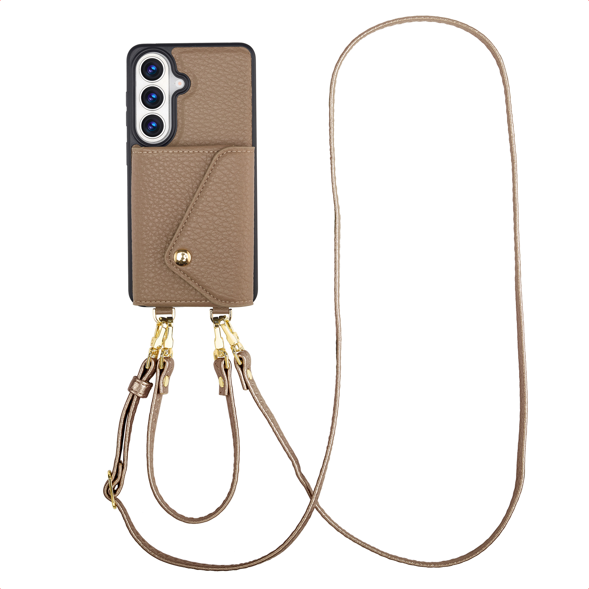 Selencia Sera Telefoonhoes met Koord en Envelop Pashouder voor de Samsung Galaxy S26 - Taupe