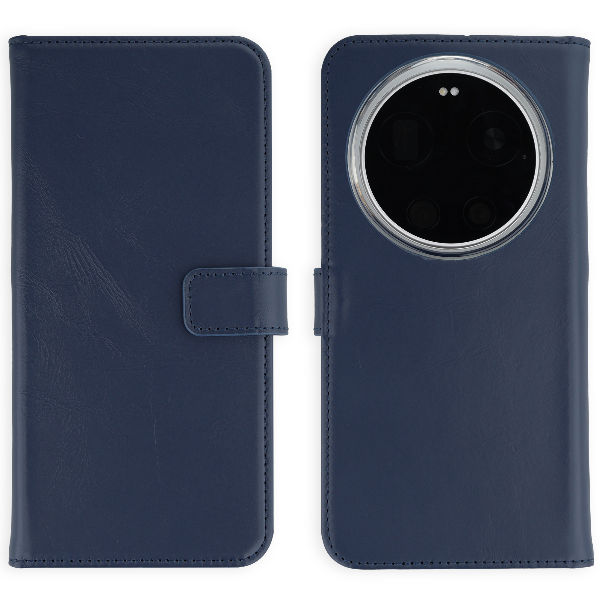 Selencia Echt Leren Bookcase voor de Xiaomi 17 Ultra - Donkerblauw