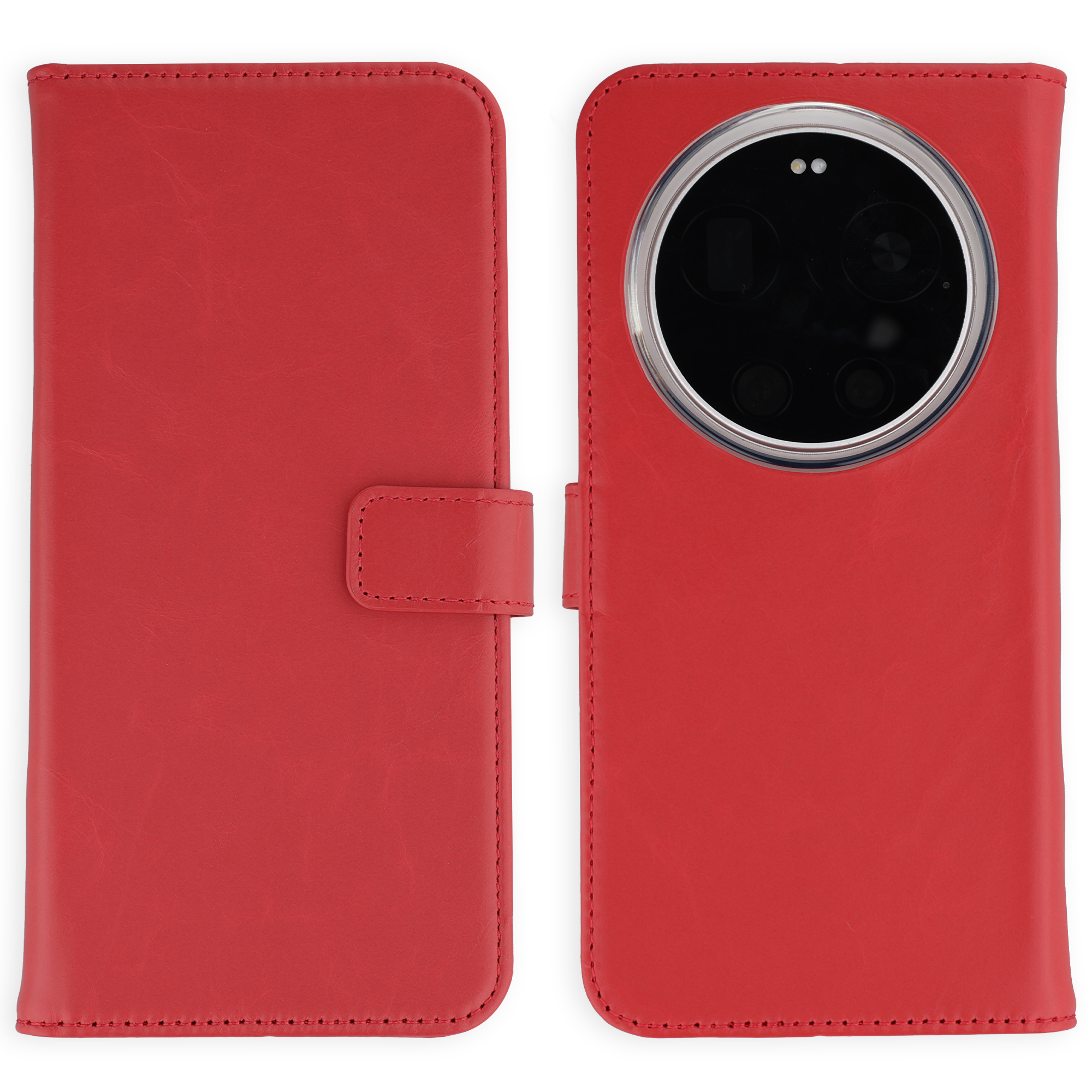 Selencia Echt Leren Bookcase voor de Xiaomi 17 Ultra - Rood