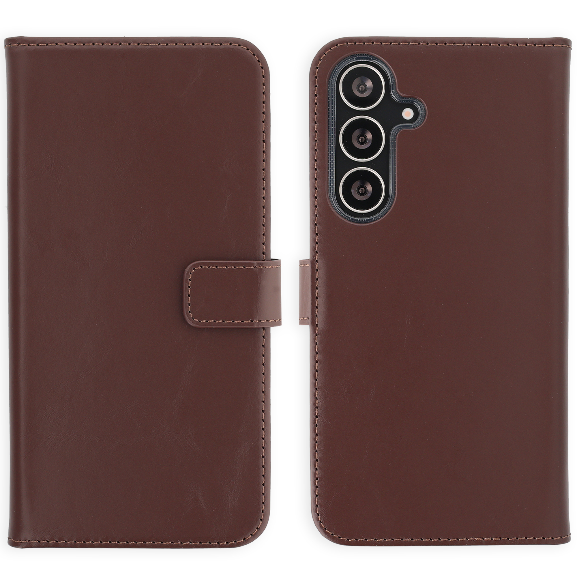 Selencia Echt Leren Bookcase voor de Samsung Galaxy S25 FE - Donkerbruin