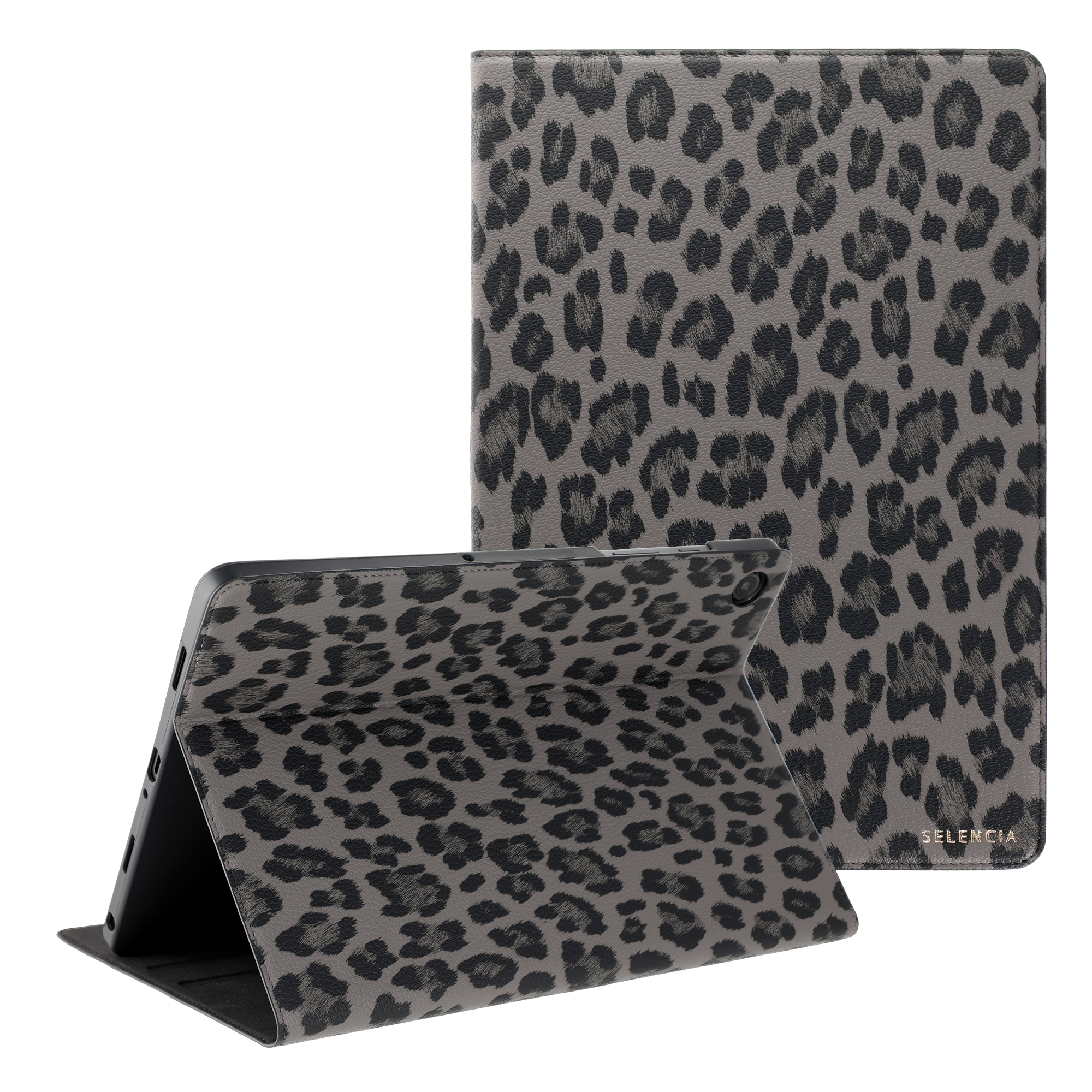 Selencia Sabi Bookcase met panterprint voor de Samsung Galaxy Tab A11 Plus - Midnight Black
