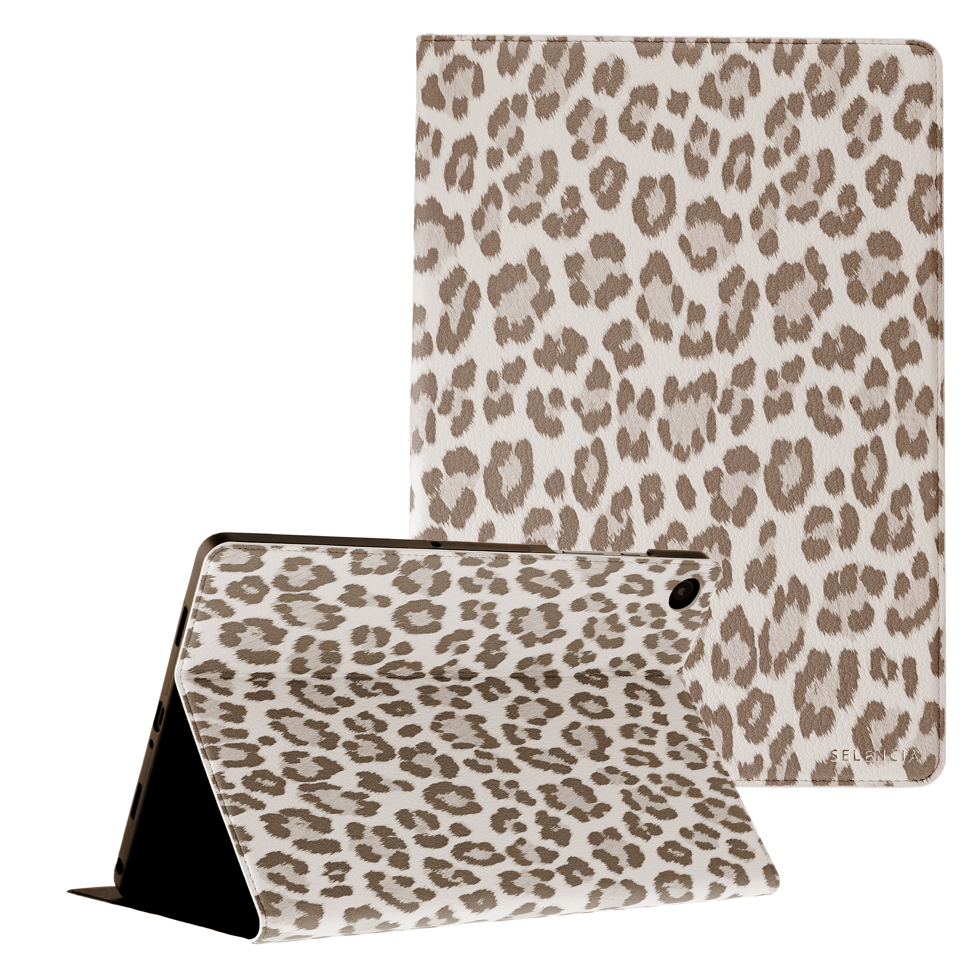 Selencia Sabi Bookcase met panterprint voor de Samsung Galaxy Tab A11 Plus - Soft Ivory