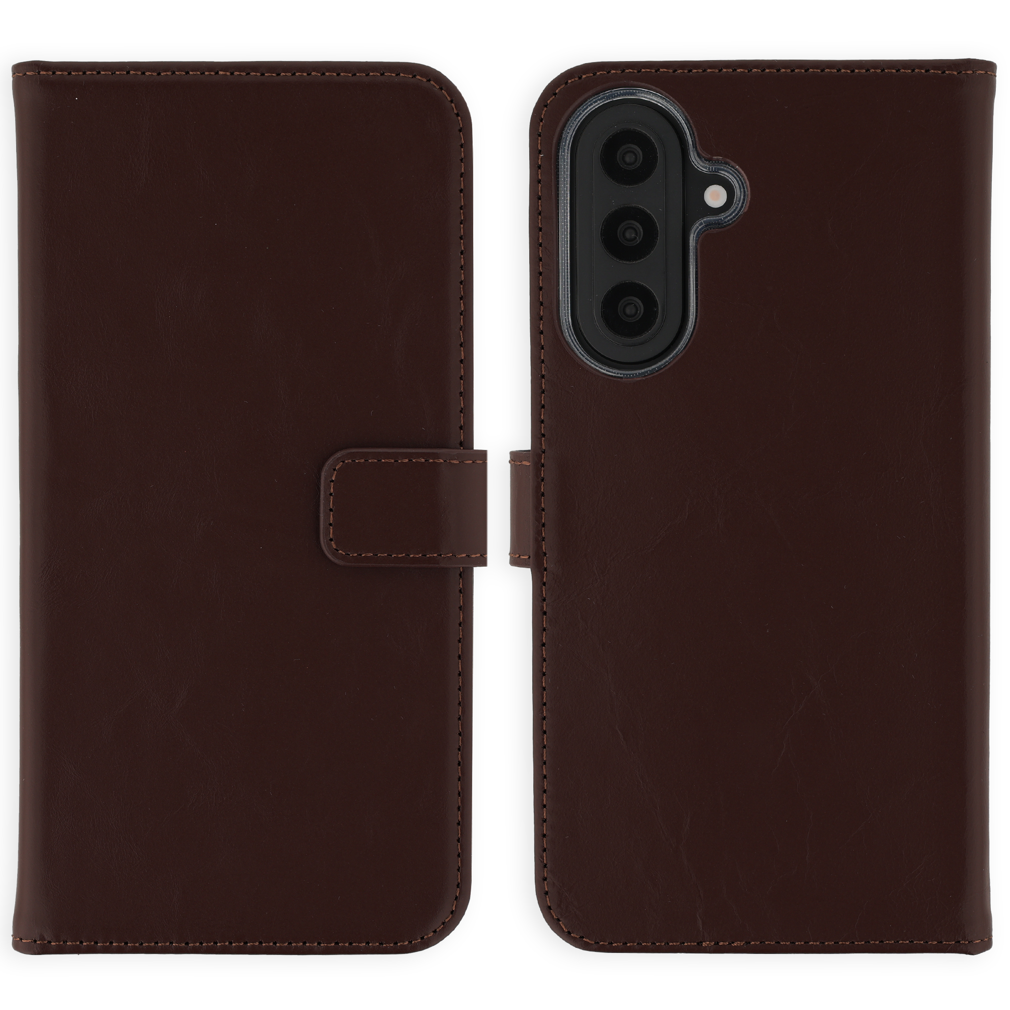 Selencia Echt Leren Bookcase voor de Samsung Galaxy A57 (5G) - Donkerbruin