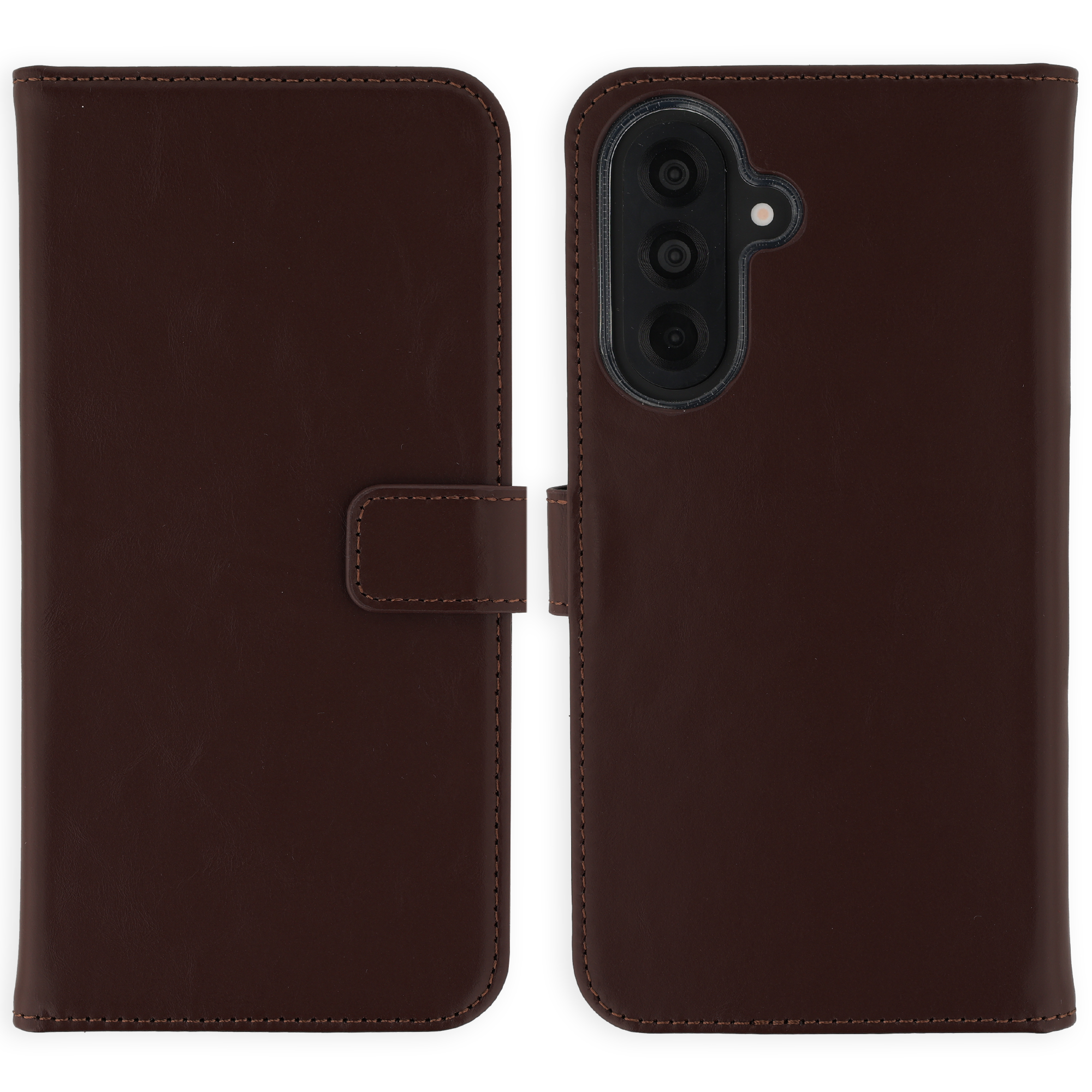 Selencia Echt Leren Bookcase voor de Samsung Galaxy A37 (5G) - Donkerbruin