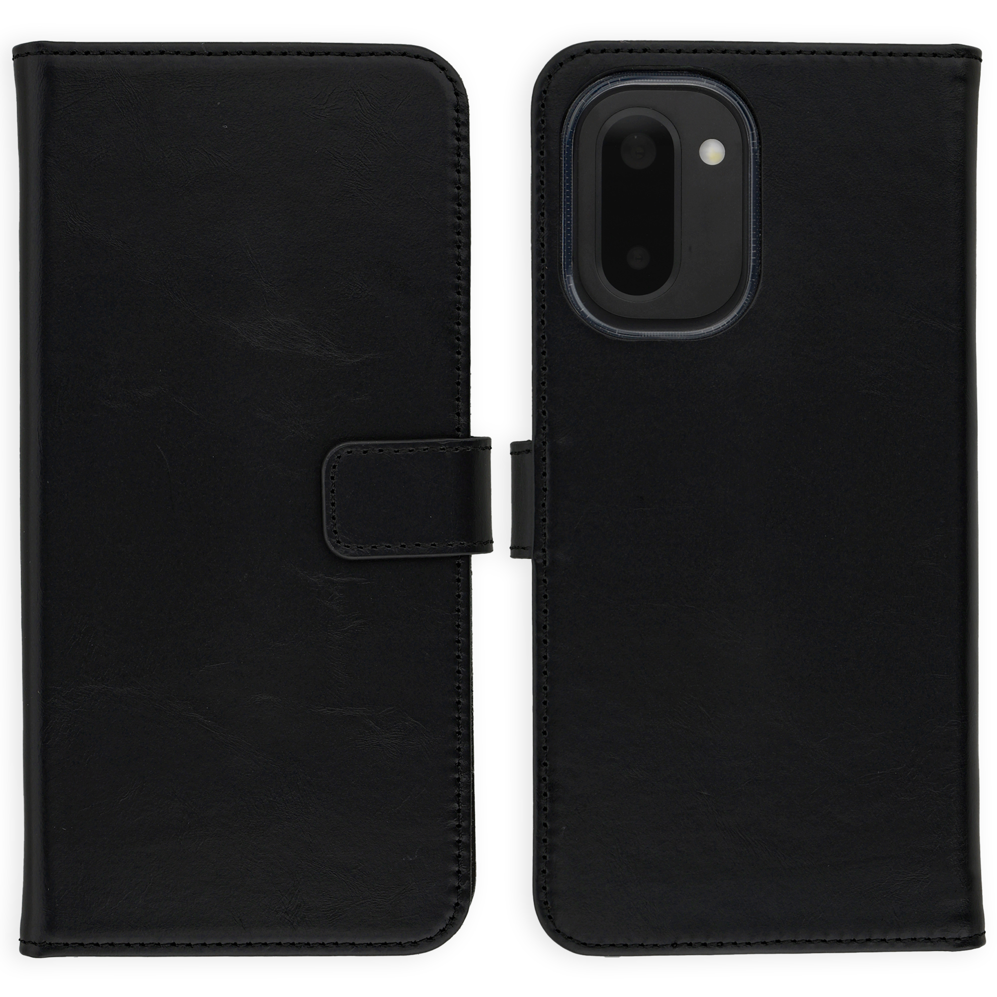 Selencia Echt Leren Bookcase voor de OnePlus 15R - Zwart
