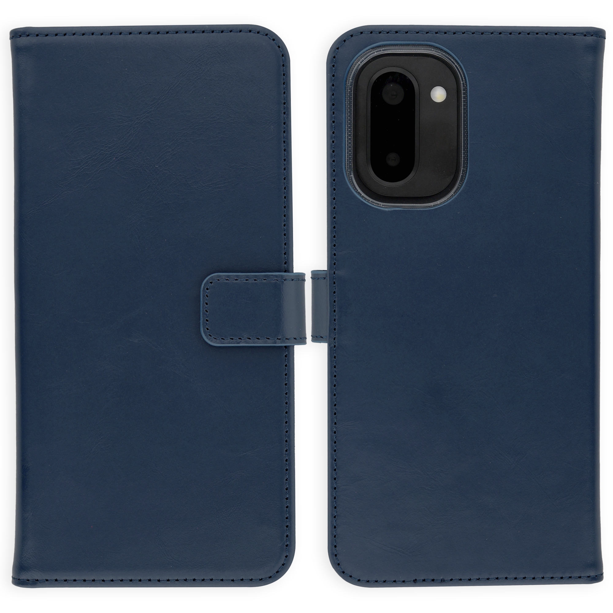 Selencia Echt Leren Bookcase voor de OnePlus 15R - Donkerblauw