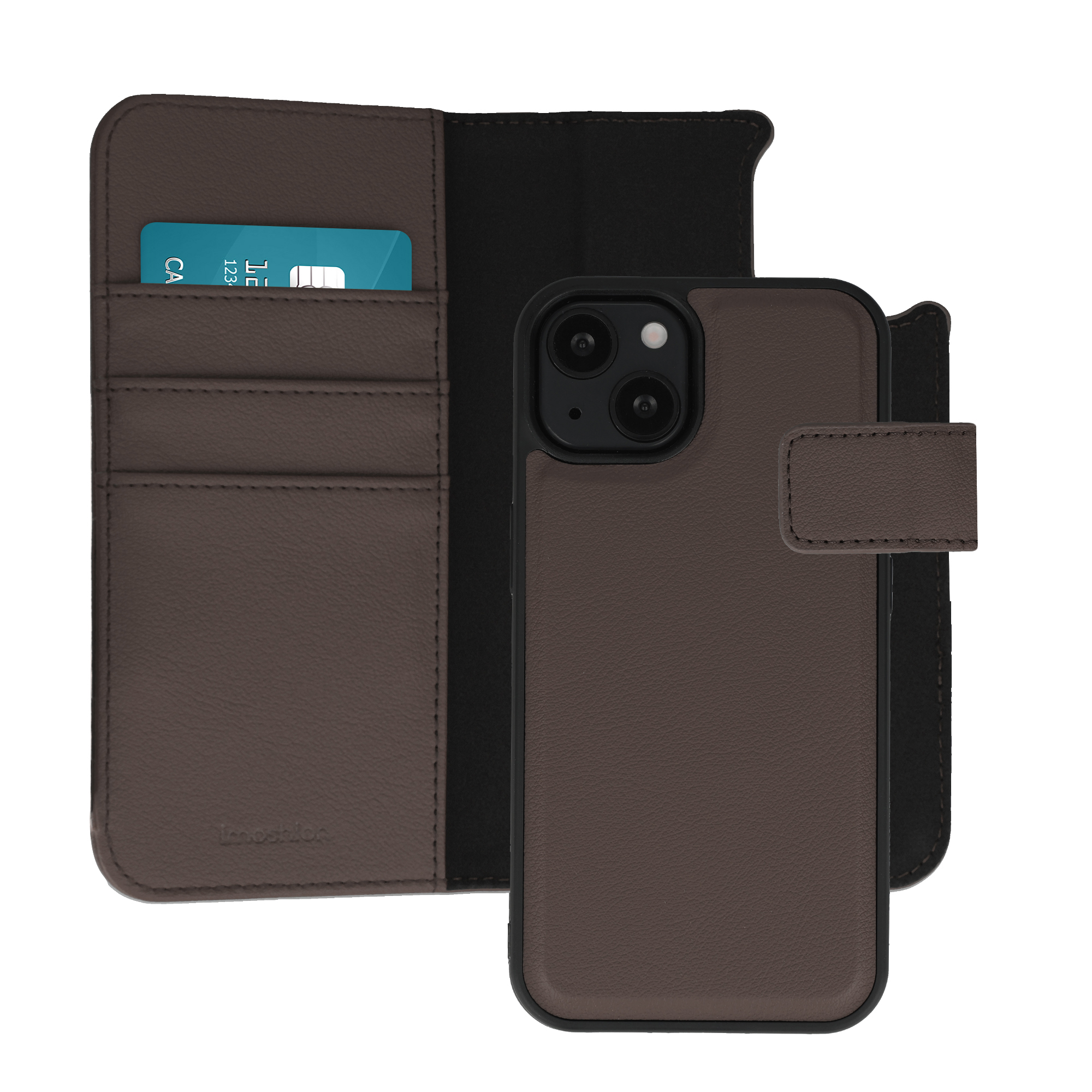 imoshion Étui portefeuille luxe 2-en-1 amovible Apple iPhone 13 - Marron