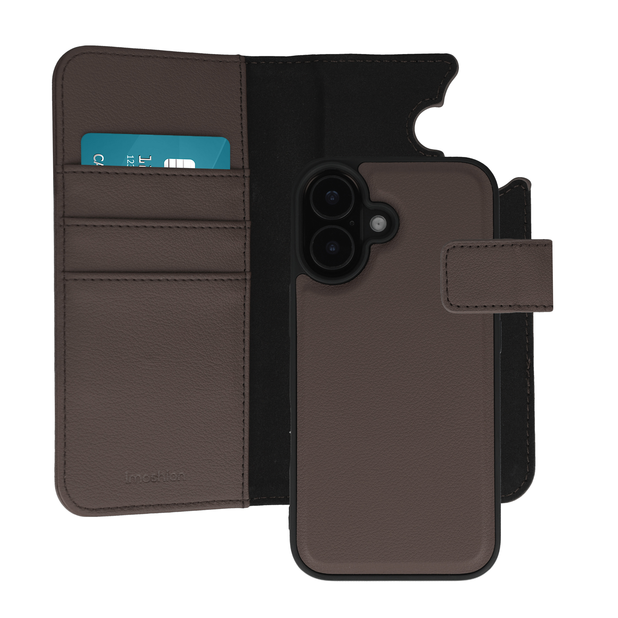 imoshion Étui portefeuille luxe 2-en-1 amovible Apple iPhone 16 - Marron