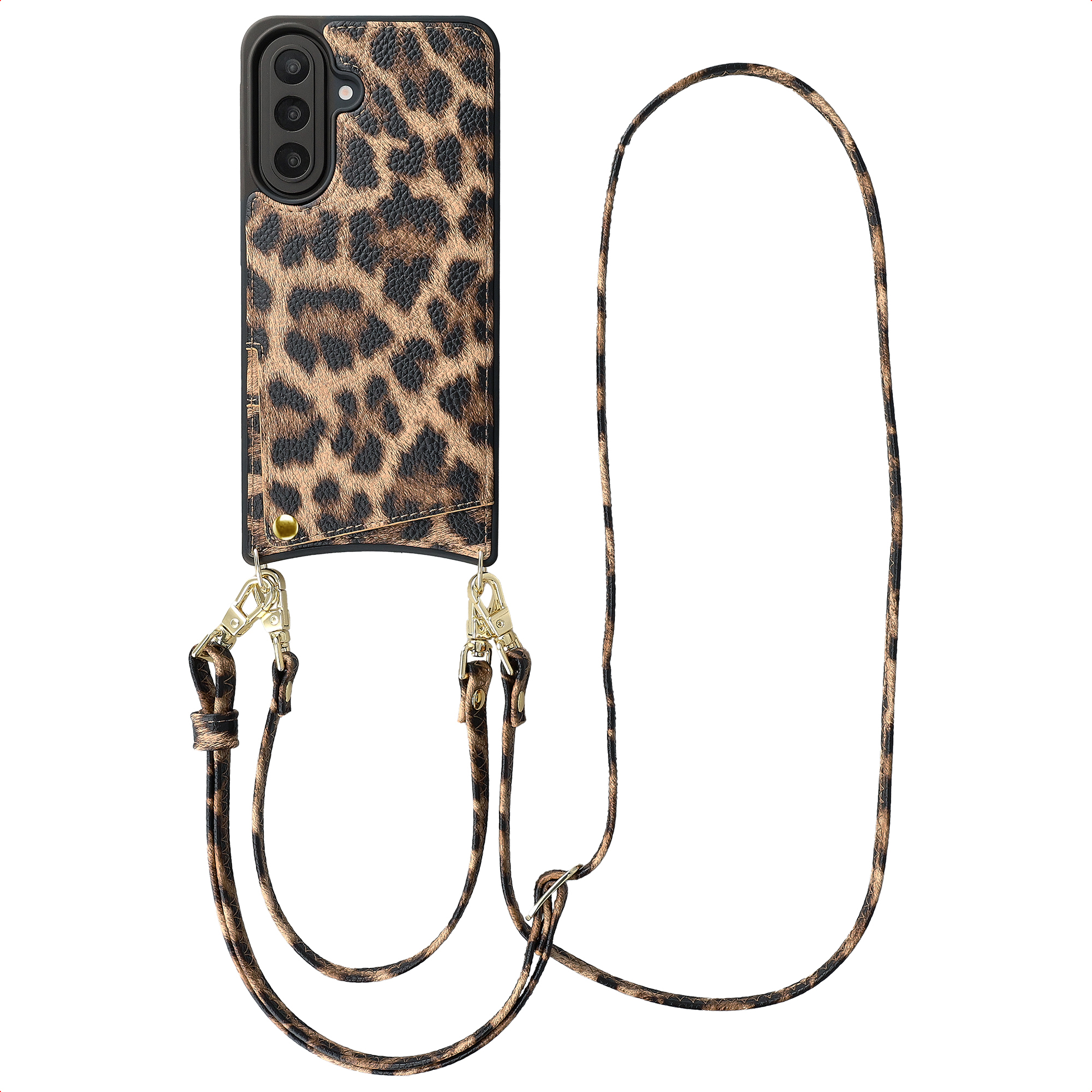 Selencia Nova Telefoonhoes met Koord en Pashouder voor de Samsung Galaxy A57 (5G) - Leopard