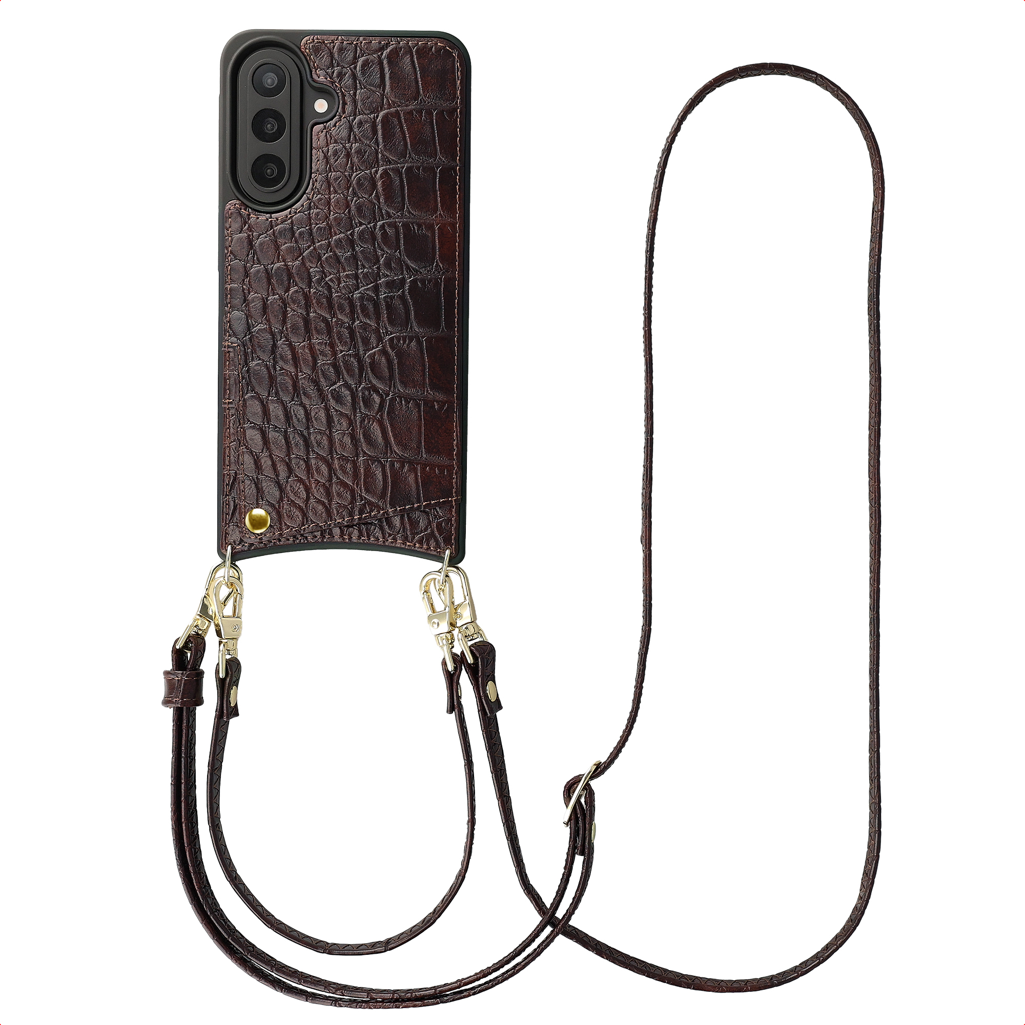 Selencia Nova Croco Telefoonhoes met Koord en Pashouder voor de Samsung Galaxy A57 (5G) - Choco Brown