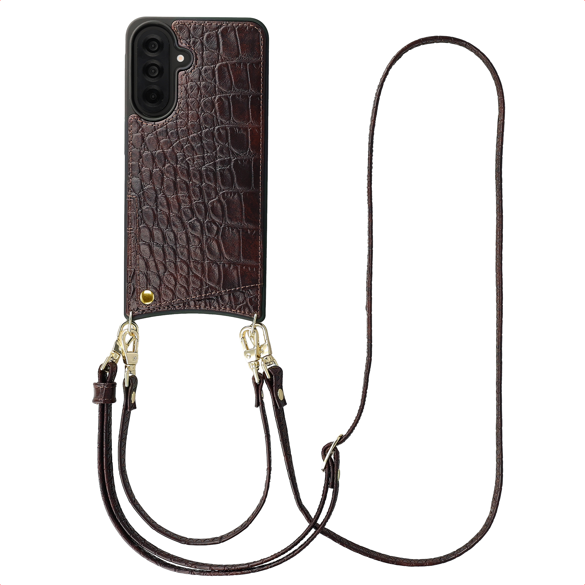 Selencia Nova Croco Telefoonhoes met Koord en Pashouder voor de Samsung Galaxy A37 (5G) - Choco Brown