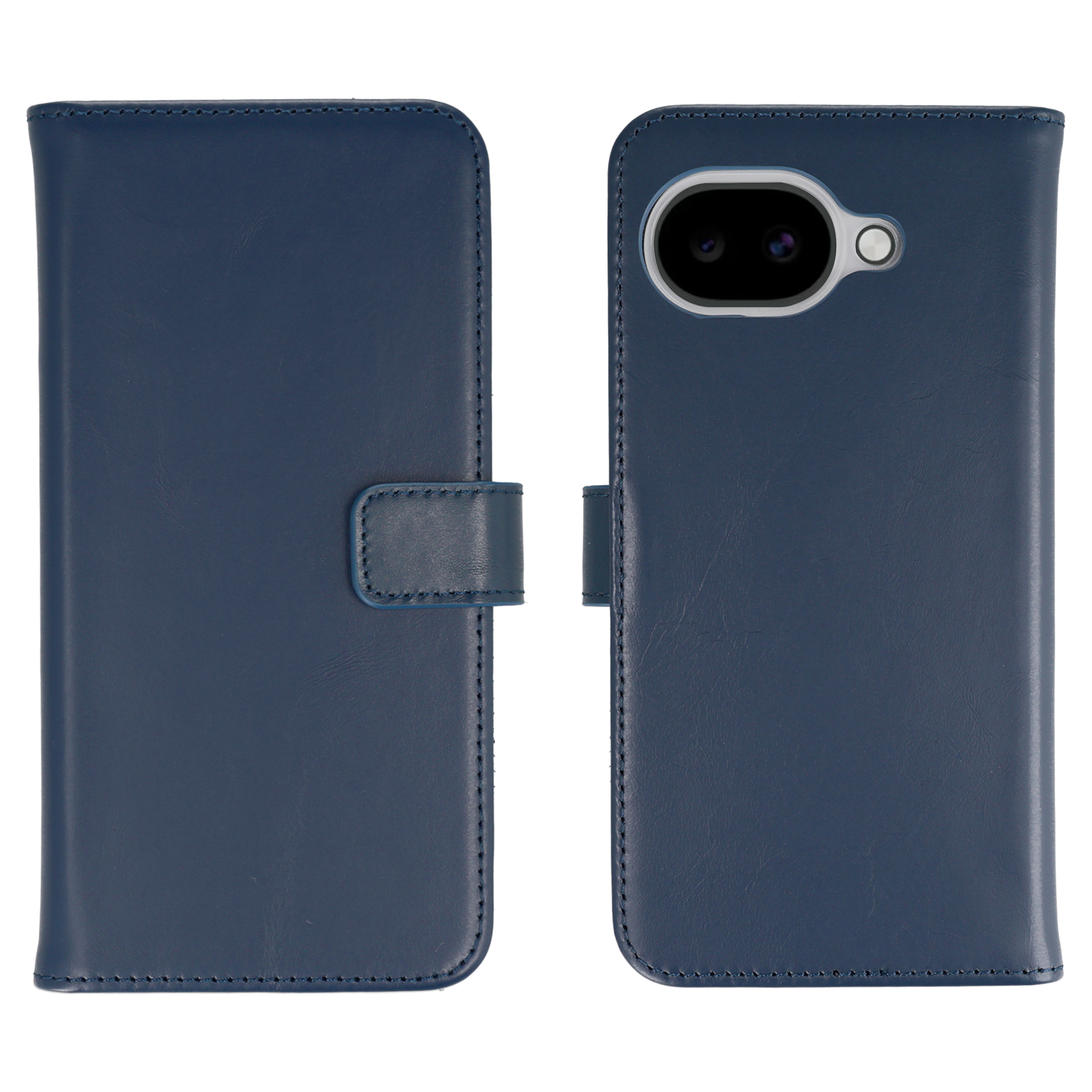 Selencia Echt Leren Bookcase voor de Google Pixel 10a - Donkerblauw