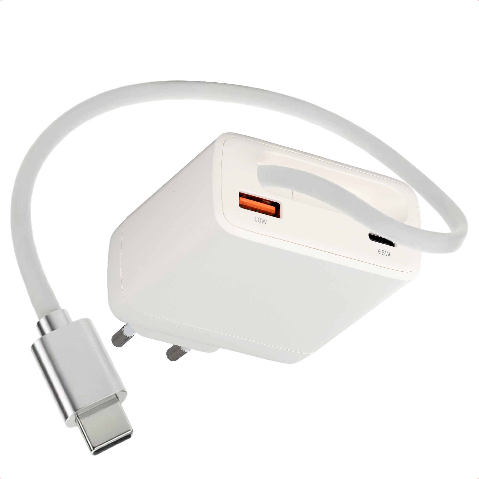 imoshion GaN Oplader met uittrekbare USB-C kabel 65W - USB-A + USB-C - Wit