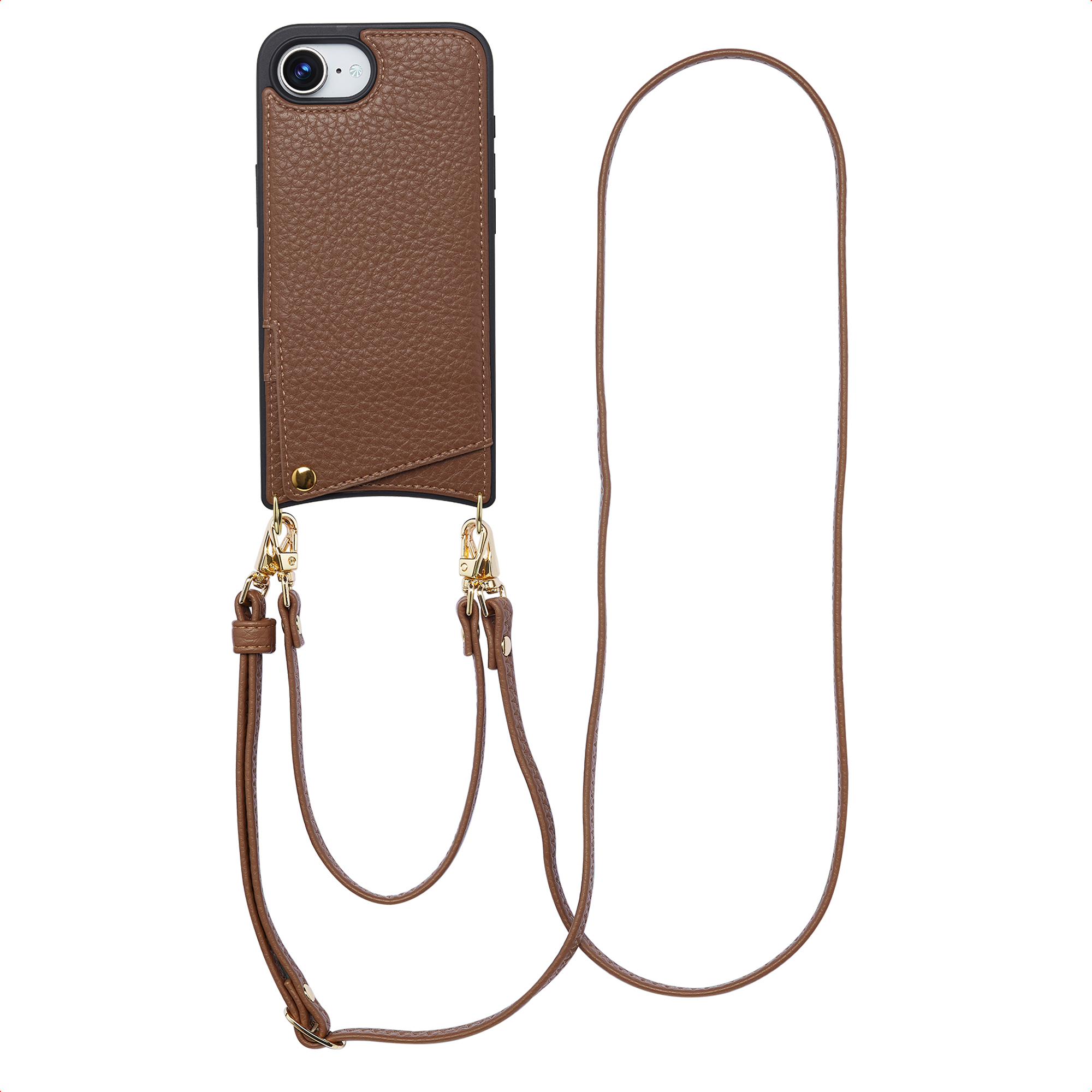 Selencia Nova Telefoonhoes met Koord en Pashouder voor de Apple iPhone 17e / 16e - Mocha Brown